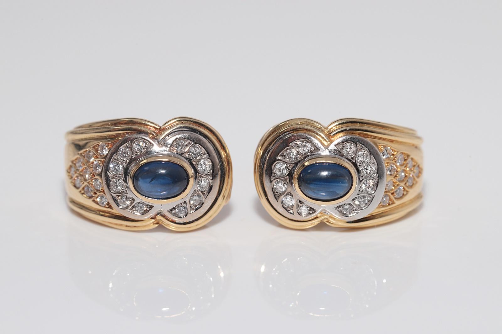 Vintage Circa 1980s 18k Gold Natural Diamond And Cabochon Sapphire Earring For Sale 12