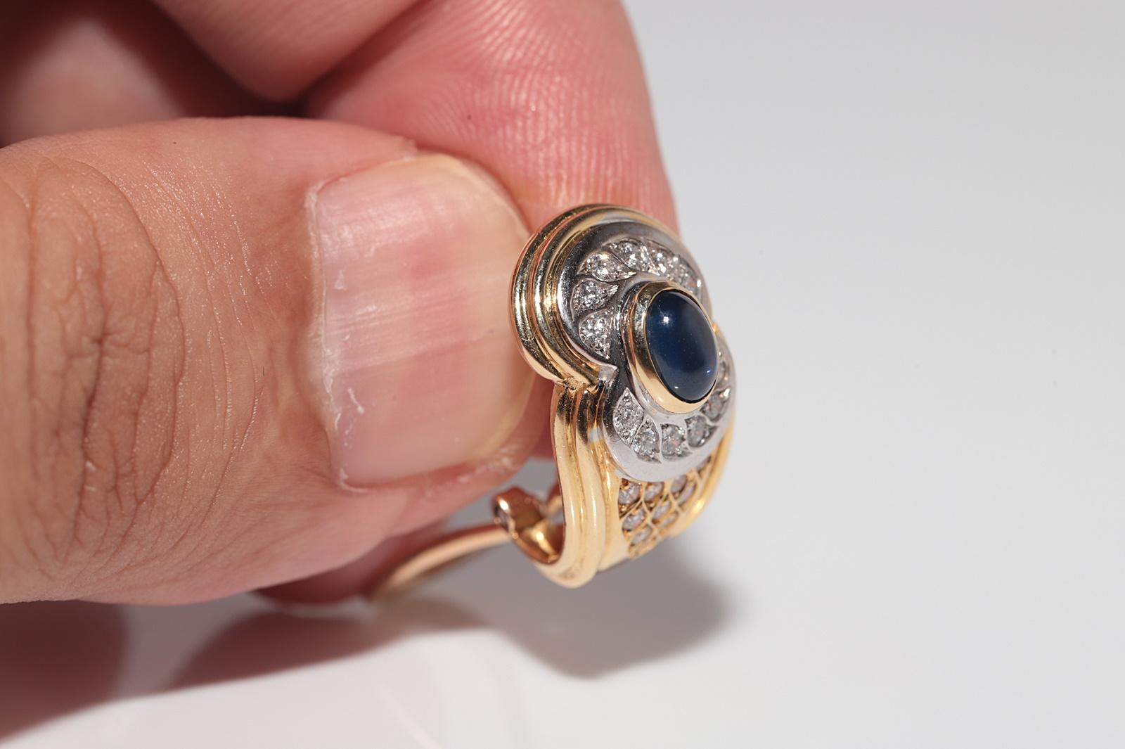 Vintage Circa 1980s 18k Gold Natural Diamond And Cabochon Sapphire Earring For Sale 1
