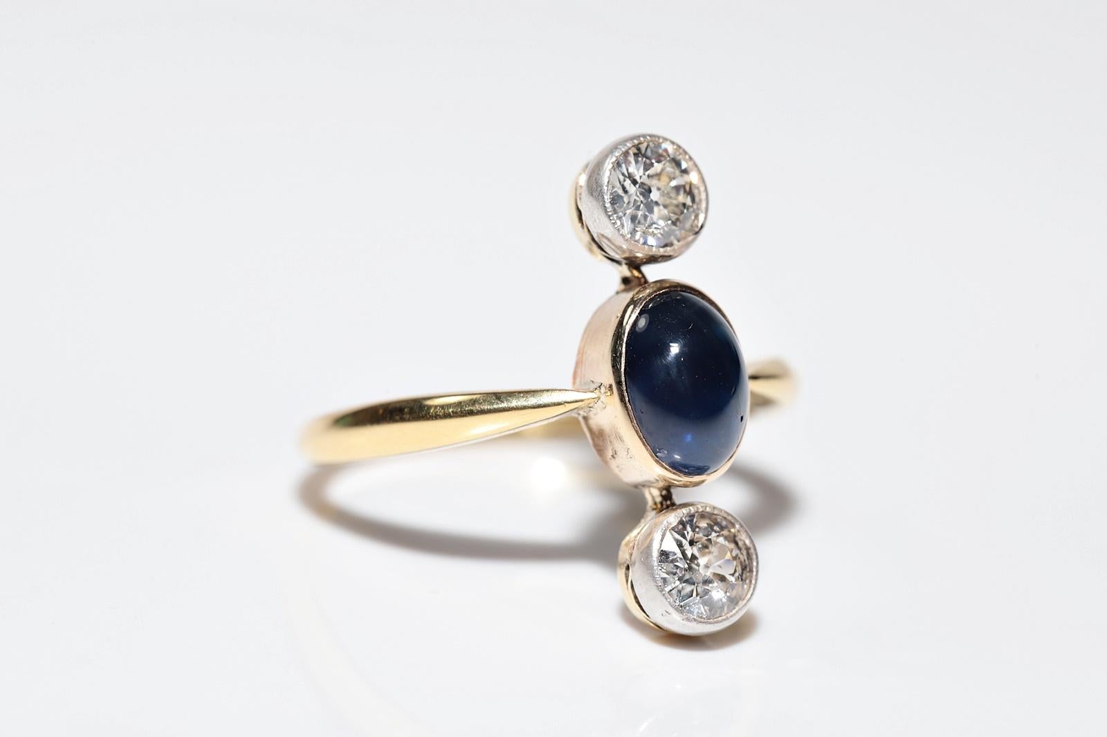 Anello in oro 18k con diamanti naturali e zaffiri cabochon, vintage, circa anni '80 in vendita 4