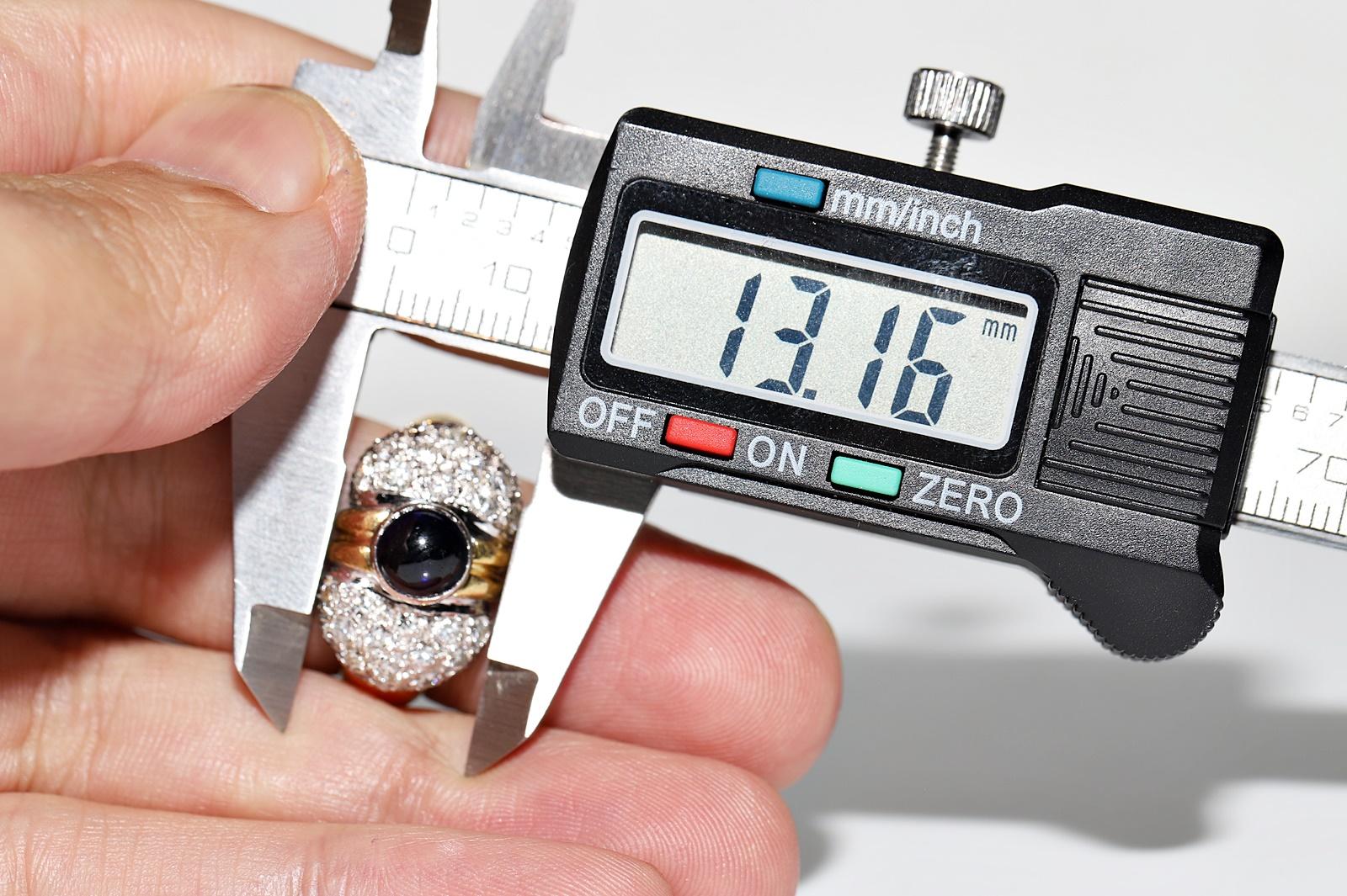 Vintage-Ring aus 18 Karat Gold mit natürlichem Diamant und Cabochon-Saphir, ca. 1980er Jahre im Angebot 4