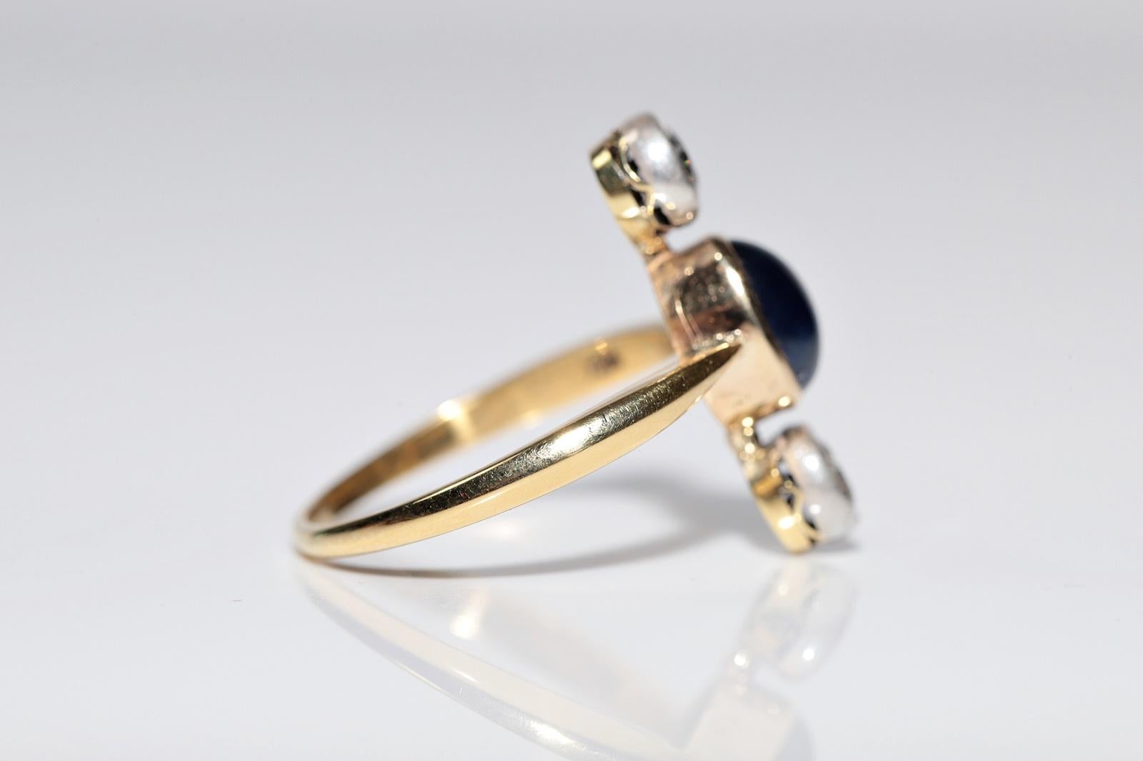 Anello in oro 18k con diamanti naturali e zaffiri cabochon, vintage, circa anni '80 in vendita 5