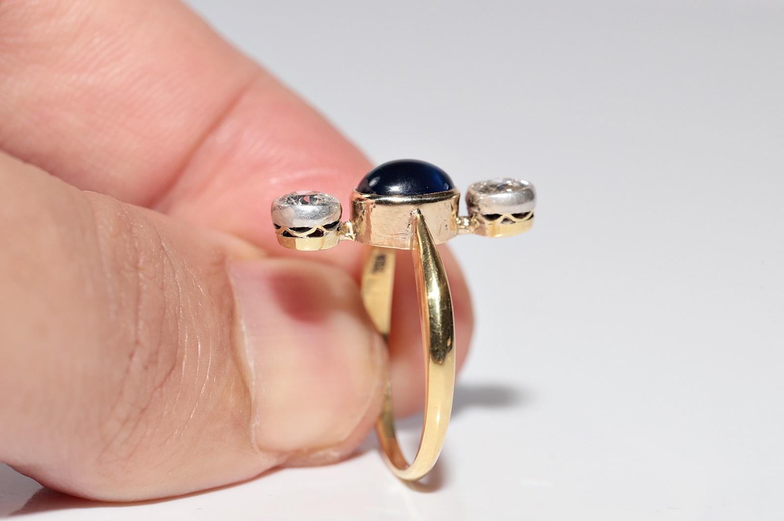Anello in oro 18k con diamanti naturali e zaffiri cabochon, vintage, circa anni '80 in vendita 6