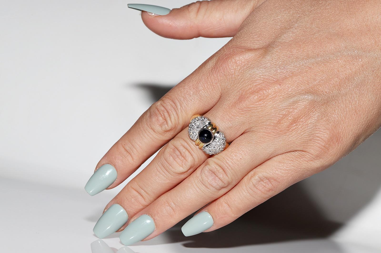 Vintage-Ring aus 18 Karat Gold mit natürlichem Diamant und Cabochon-Saphir, ca. 1980er Jahre im Angebot 6