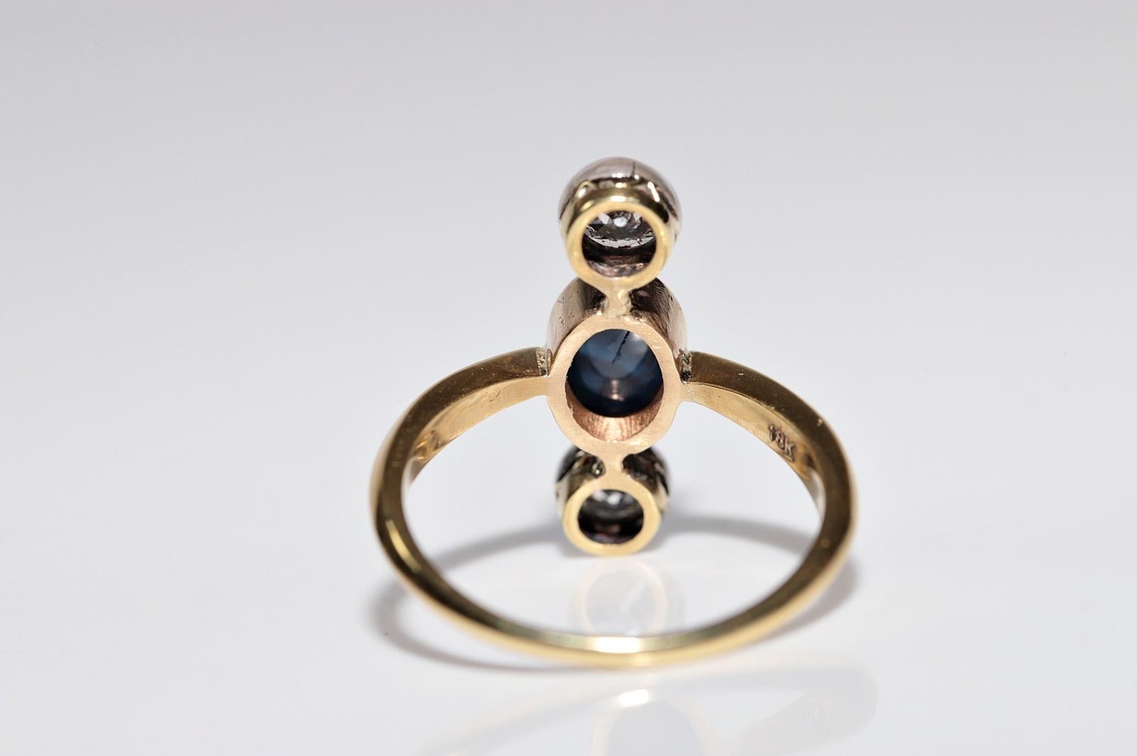 Anello in oro 18k con diamanti naturali e zaffiri cabochon, vintage, circa anni '80 in vendita 7
