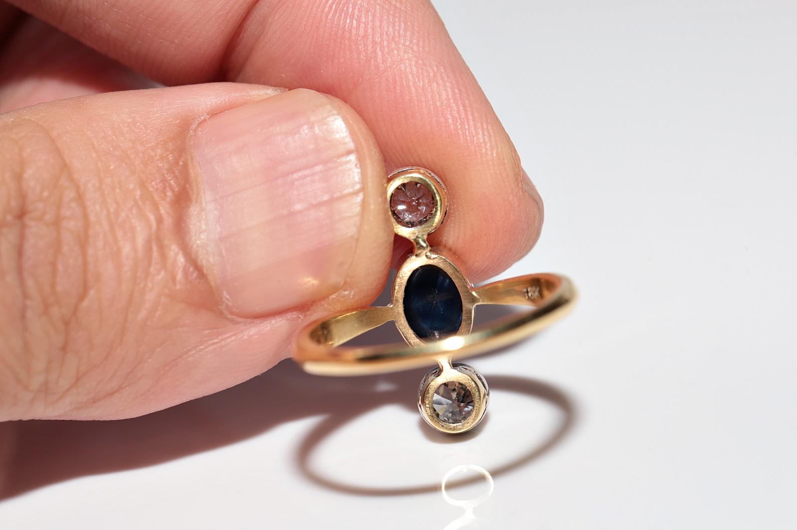 Anello in oro 18k con diamanti naturali e zaffiri cabochon, vintage, circa anni '80 in vendita 8