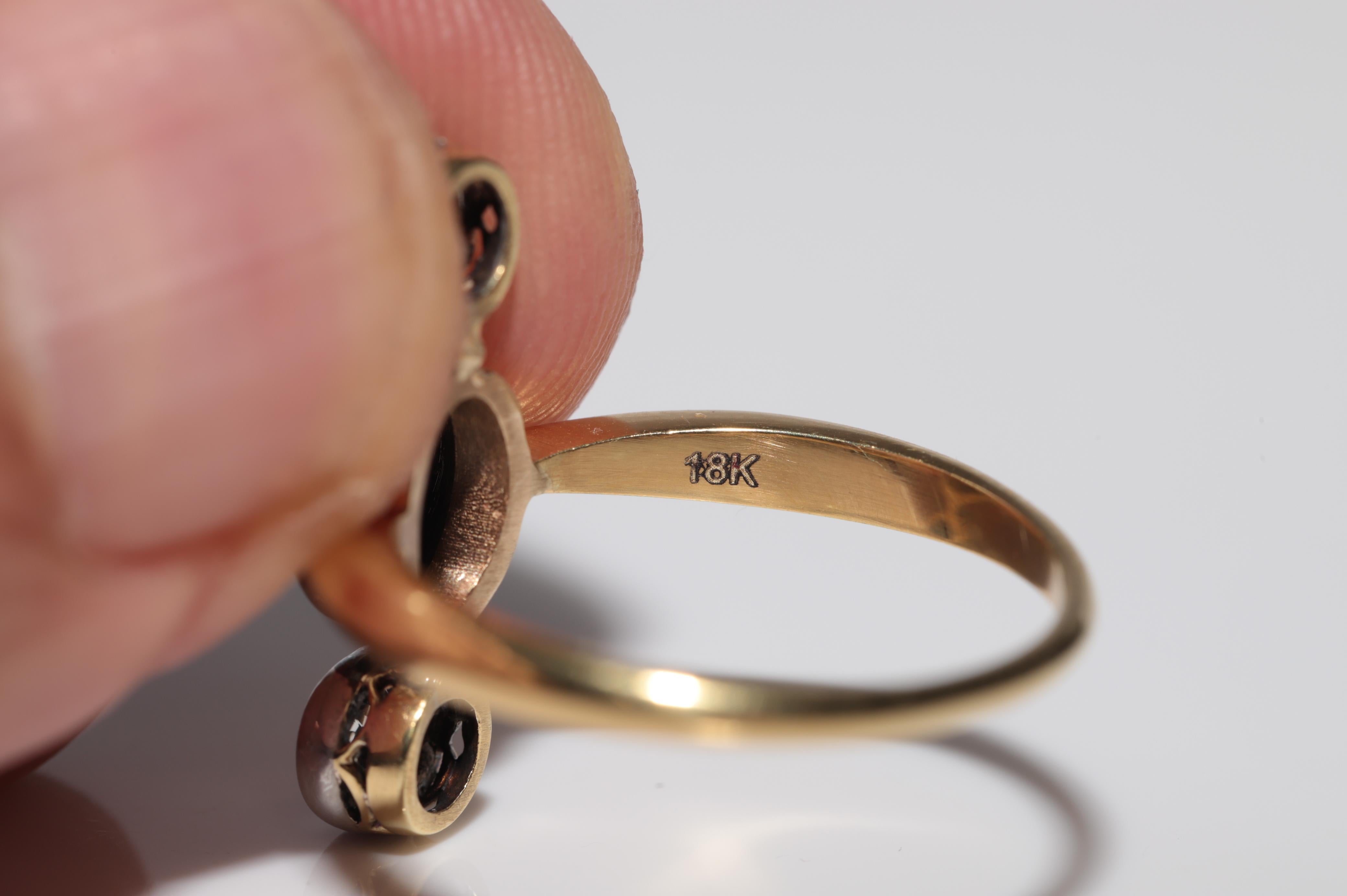 Anello in oro 18k con diamanti naturali e zaffiri cabochon, vintage, circa anni '80 in vendita 10