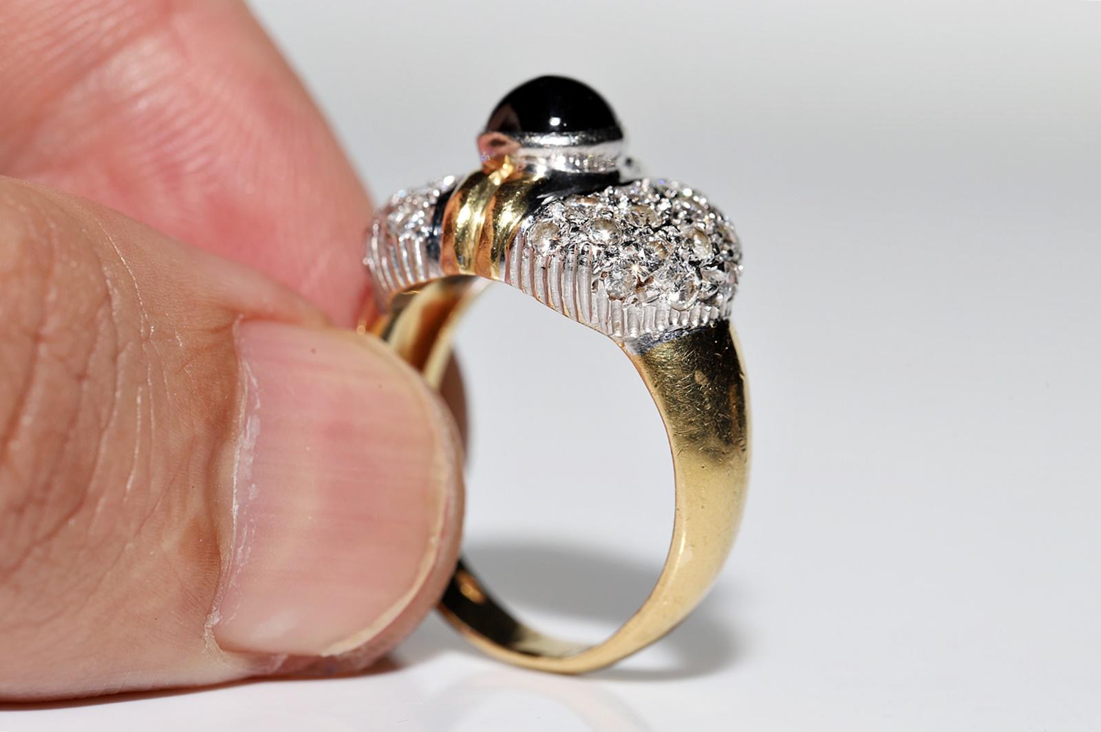 Anillo vintage circa años 80 de oro de 18k con diamante natural y zafiro cabujón en Bueno estado para la venta en Fatih/İstanbul, 34