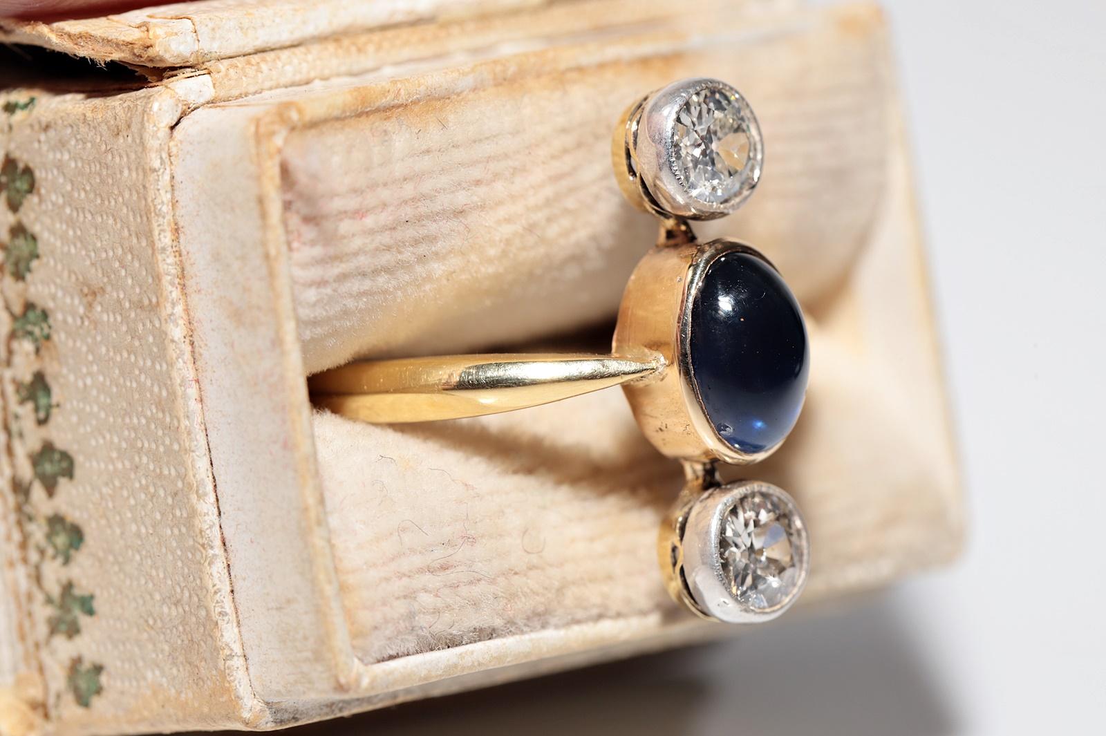 Anello in oro 18k con diamanti naturali e zaffiri cabochon, vintage, circa anni '80 in vendita 1