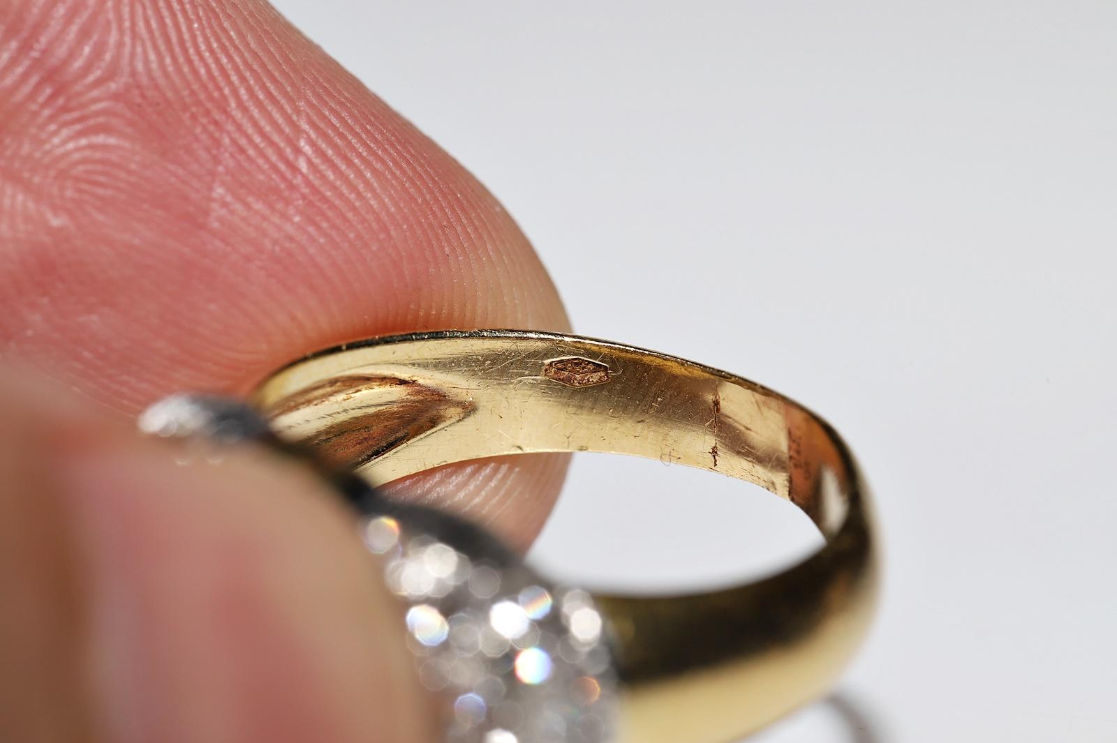 Vintage-Ring aus 18 Karat Gold mit natürlichem Diamant und Cabochon-Saphir, ca. 1980er Jahre im Angebot 1