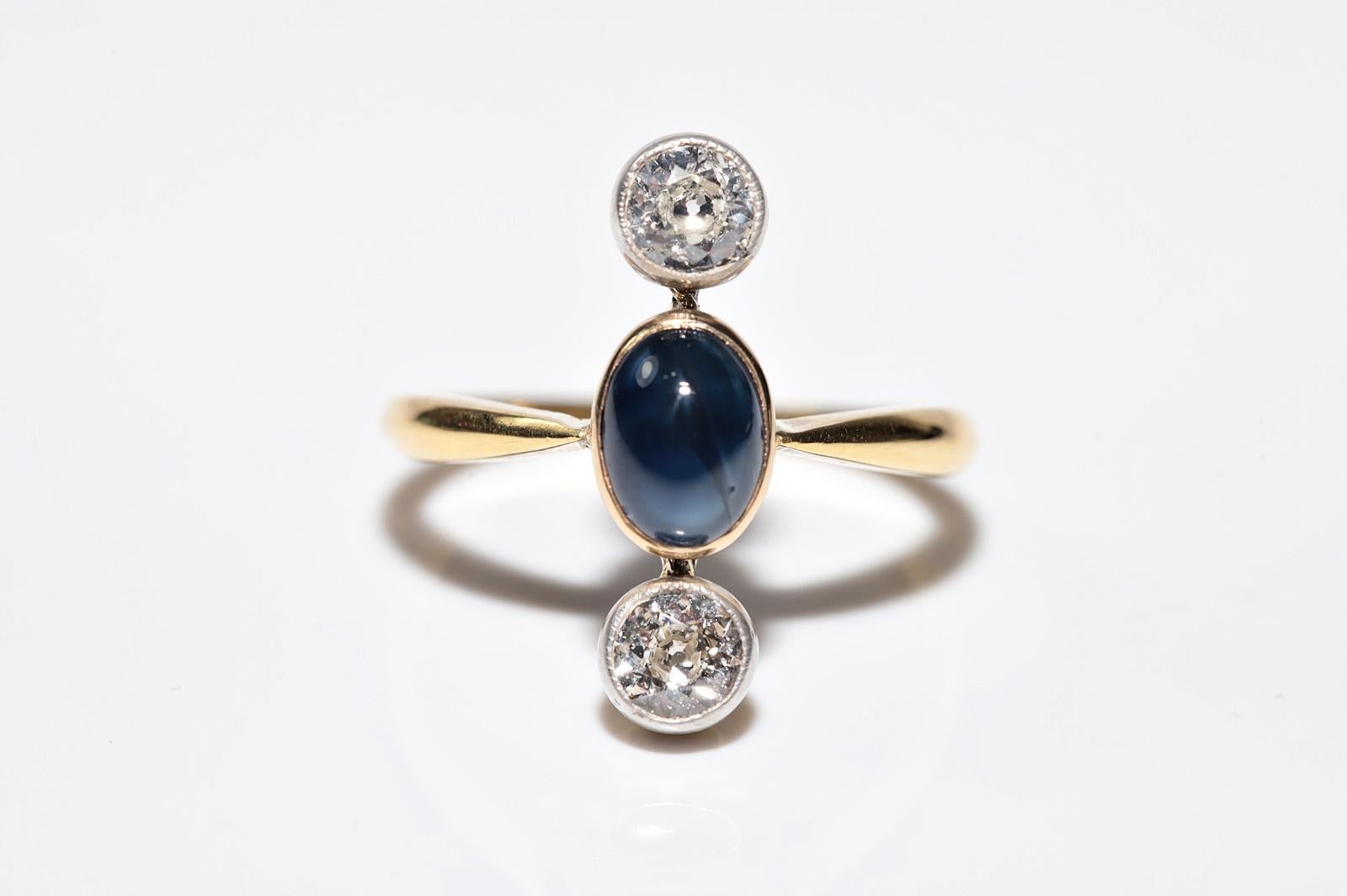 Anello in oro 18k con diamanti naturali e zaffiri cabochon, vintage, circa anni '80 in vendita 2
