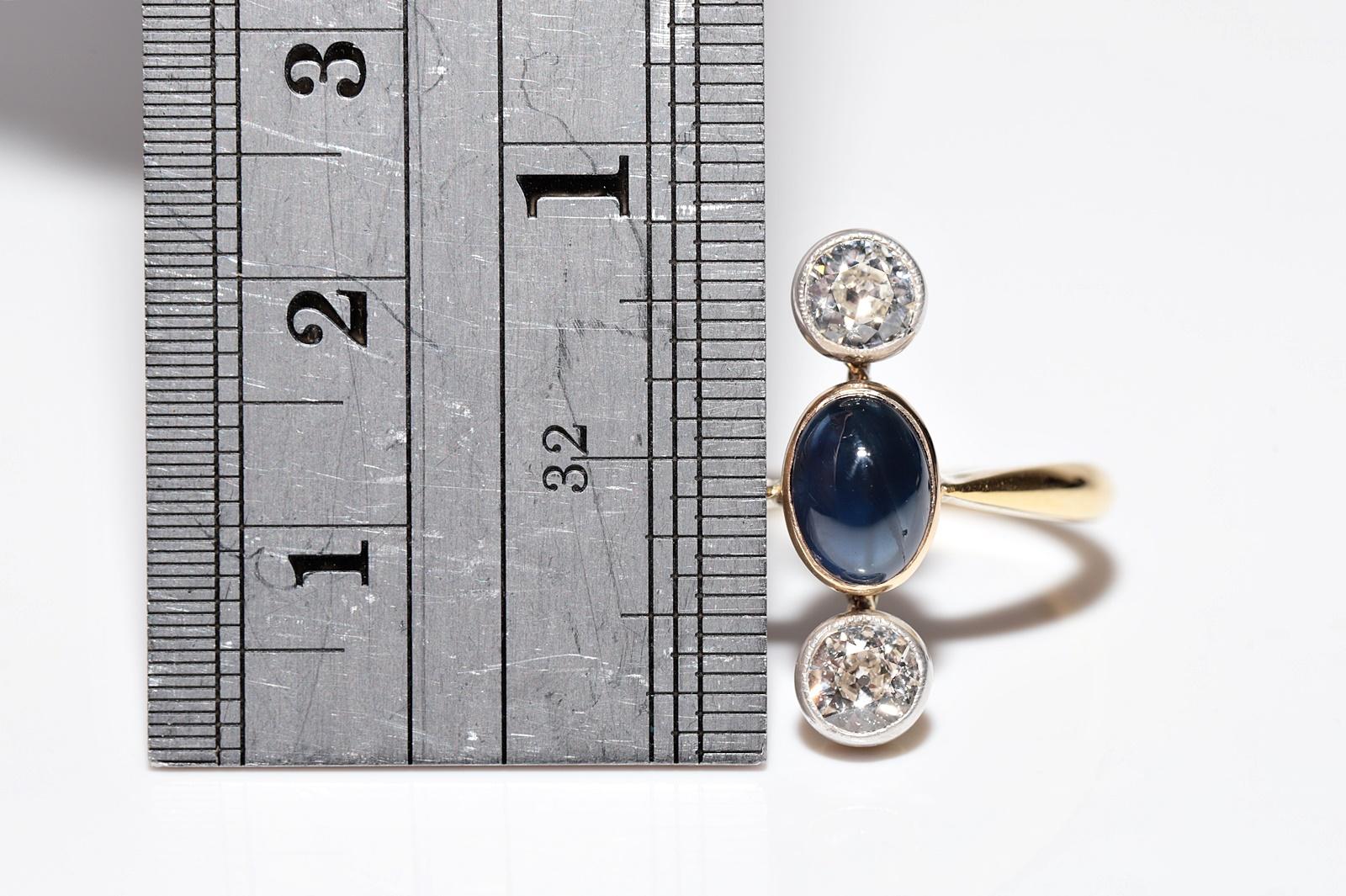 Anello in oro 18k con diamanti naturali e zaffiri cabochon, vintage, circa anni '80 in vendita 3