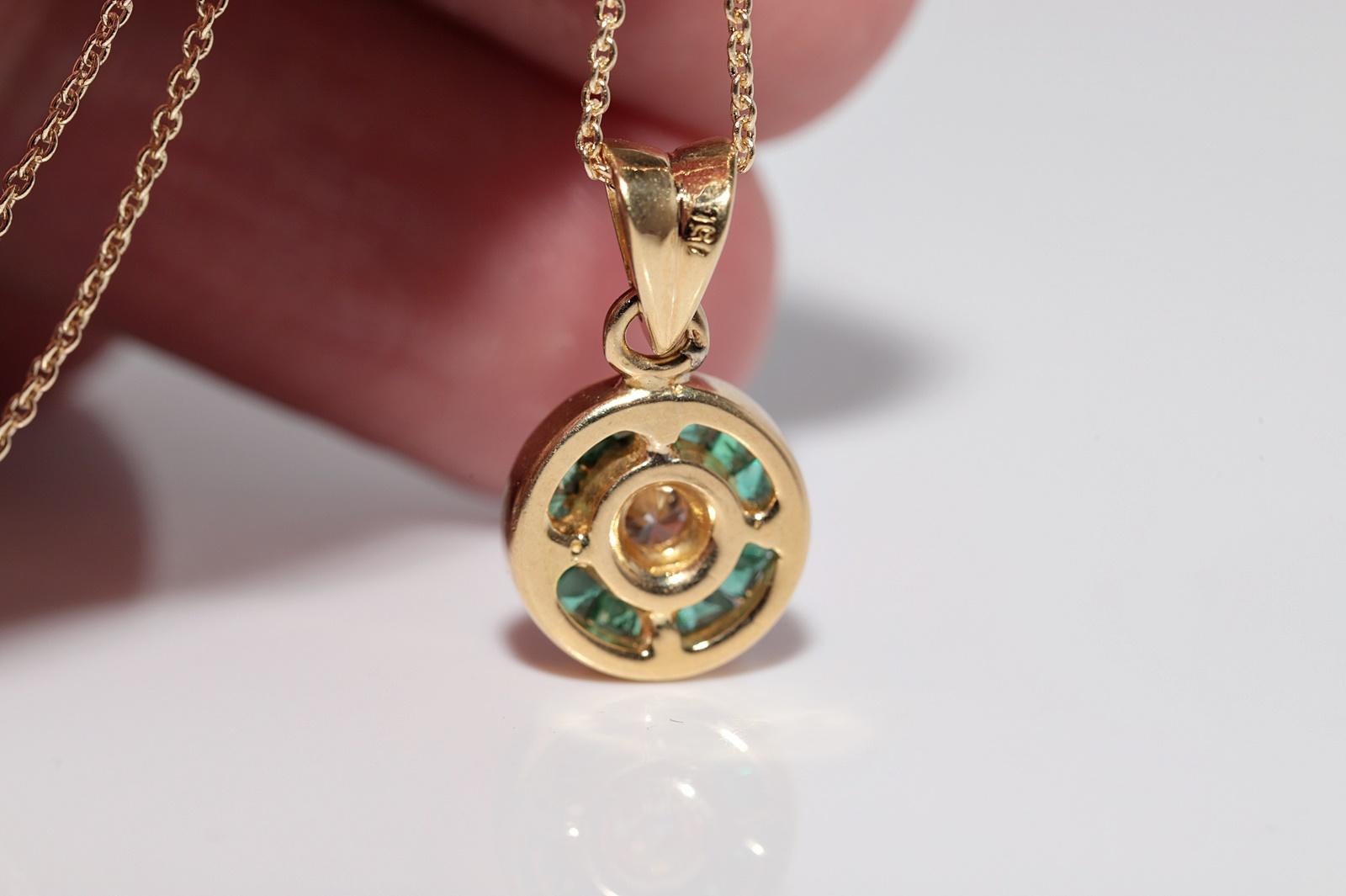 Halskette, Vintage, ca. 1980er Jahre, 18 Karat Gold, natürlicher Diamant und Smaragd im Kaliberschliff im Angebot 6