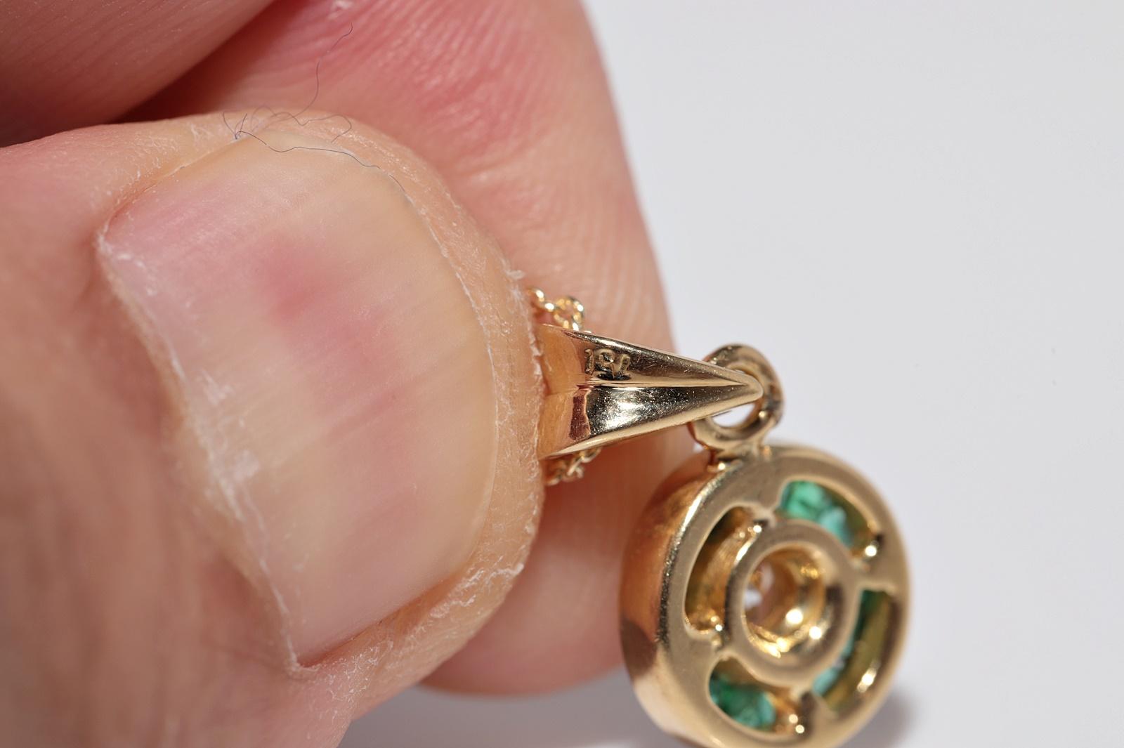 Halskette, Vintage, ca. 1980er Jahre, 18 Karat Gold, natürlicher Diamant und Smaragd im Kaliberschliff im Angebot 7