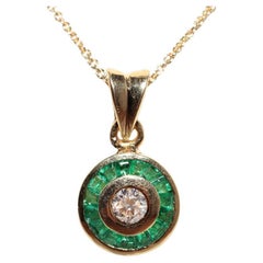 Collier vintage des années 1980, en or 18 carats, diamant naturel et émeraude calibrée