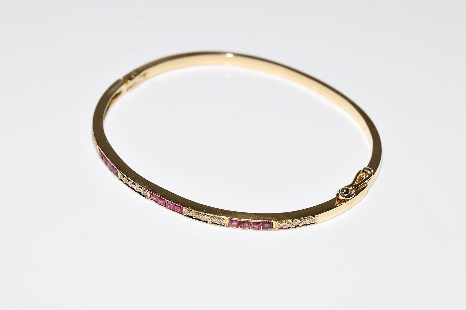Armband aus 18 Karat Gold mit natürlichen Diamanten und Rubin im Kaliberschliff, Vintage, ca. 1980er Jahre im Angebot 4