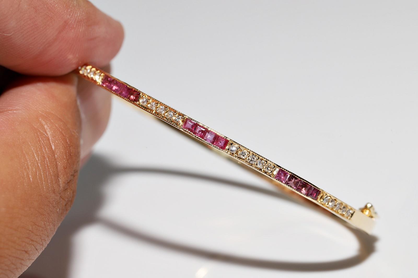 Armband aus 18 Karat Gold mit natürlichen Diamanten und Rubin im Kaliberschliff, Vintage, ca. 1980er Jahre im Angebot 9