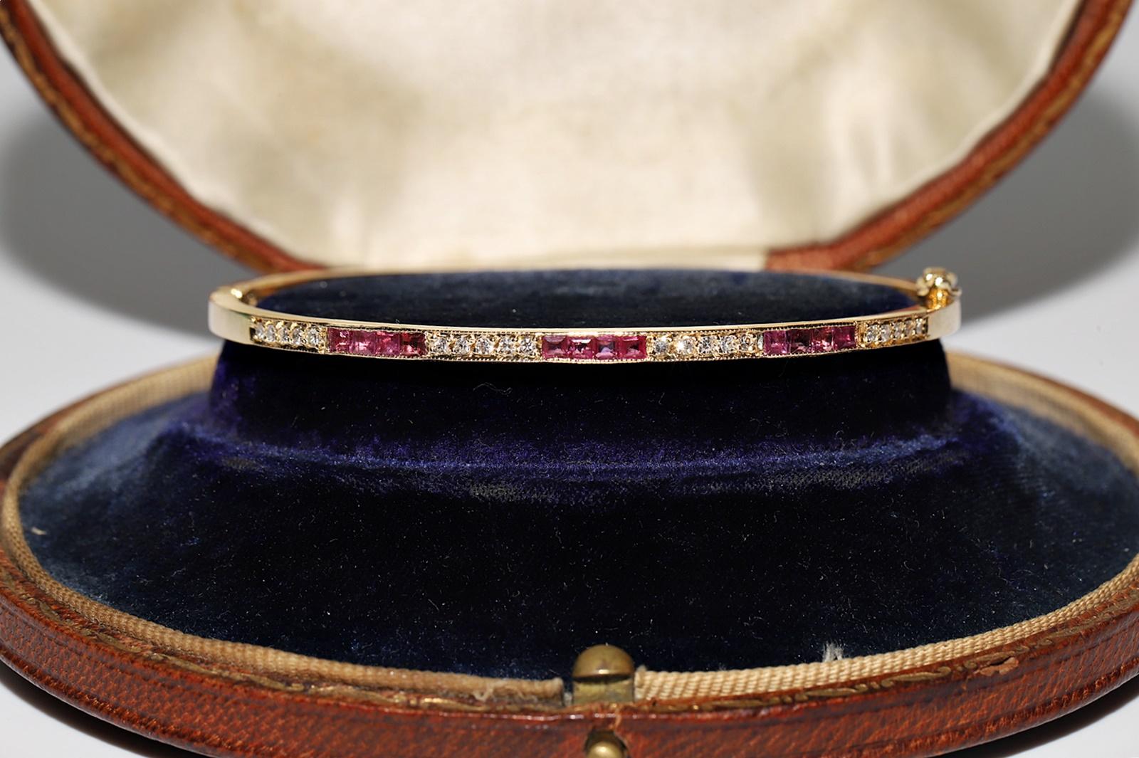 Armband aus 18 Karat Gold mit natürlichen Diamanten und Rubin im Kaliberschliff, Vintage, ca. 1980er Jahre im Angebot 1