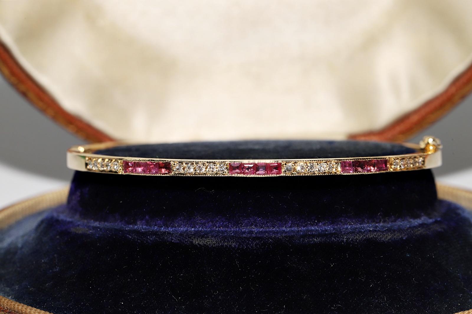 Armband aus 18 Karat Gold mit natürlichen Diamanten und Rubin im Kaliberschliff, Vintage, ca. 1980er Jahre im Angebot 2