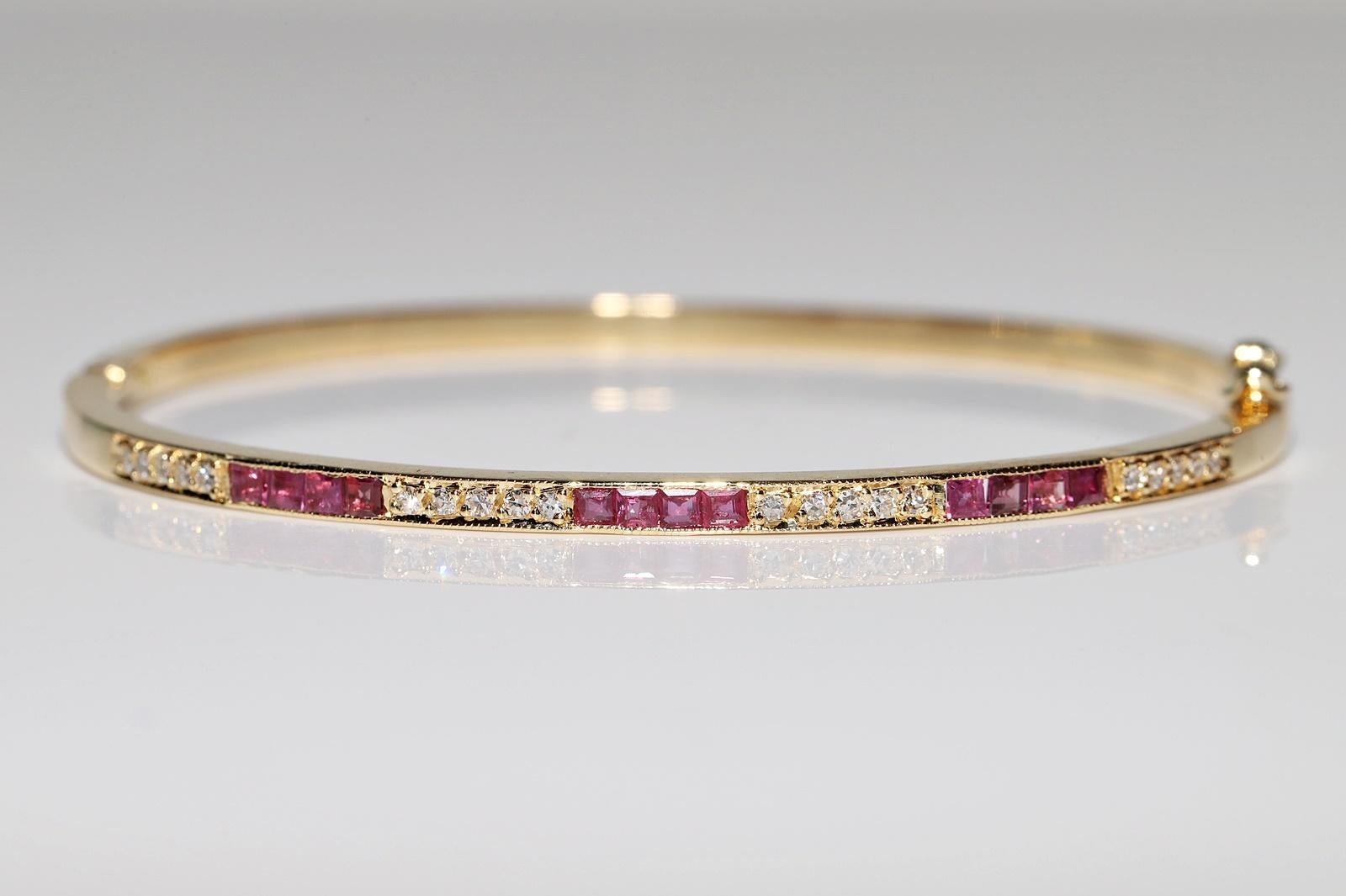 Armband aus 18 Karat Gold mit natürlichen Diamanten und Rubin im Kaliberschliff, Vintage, ca. 1980er Jahre im Angebot 3