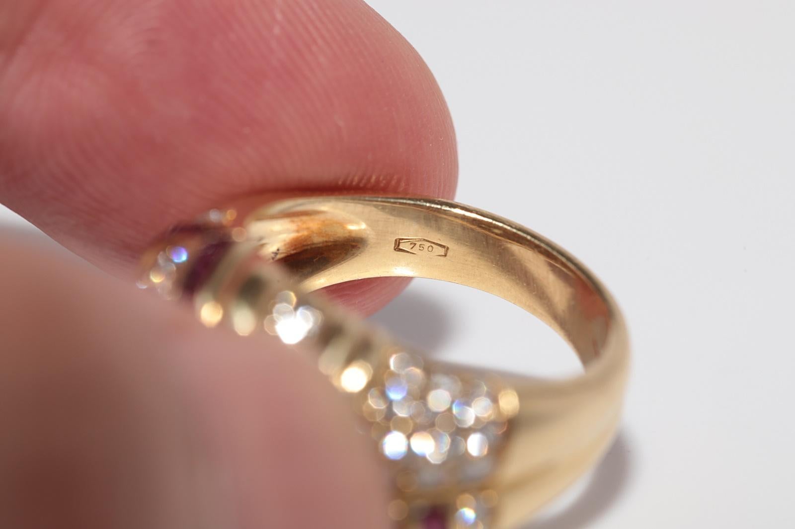 Dekorierter Vintage-Ring aus 18 Karat Gold mit natürlichem Diamanten und Rubin im Kaliberschliff, ca. 1980er Jahre im Angebot 4