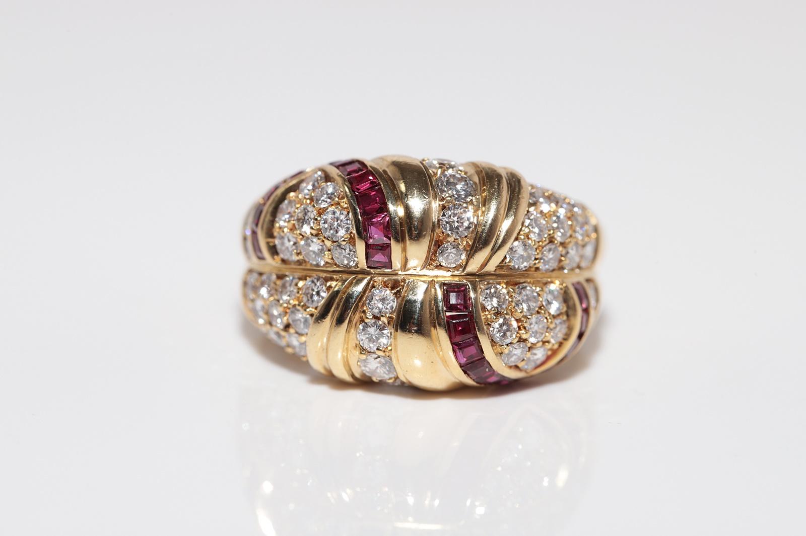 Dekorierter Vintage-Ring aus 18 Karat Gold mit natürlichem Diamanten und Rubin im Kaliberschliff, ca. 1980er Jahre im Angebot 7
