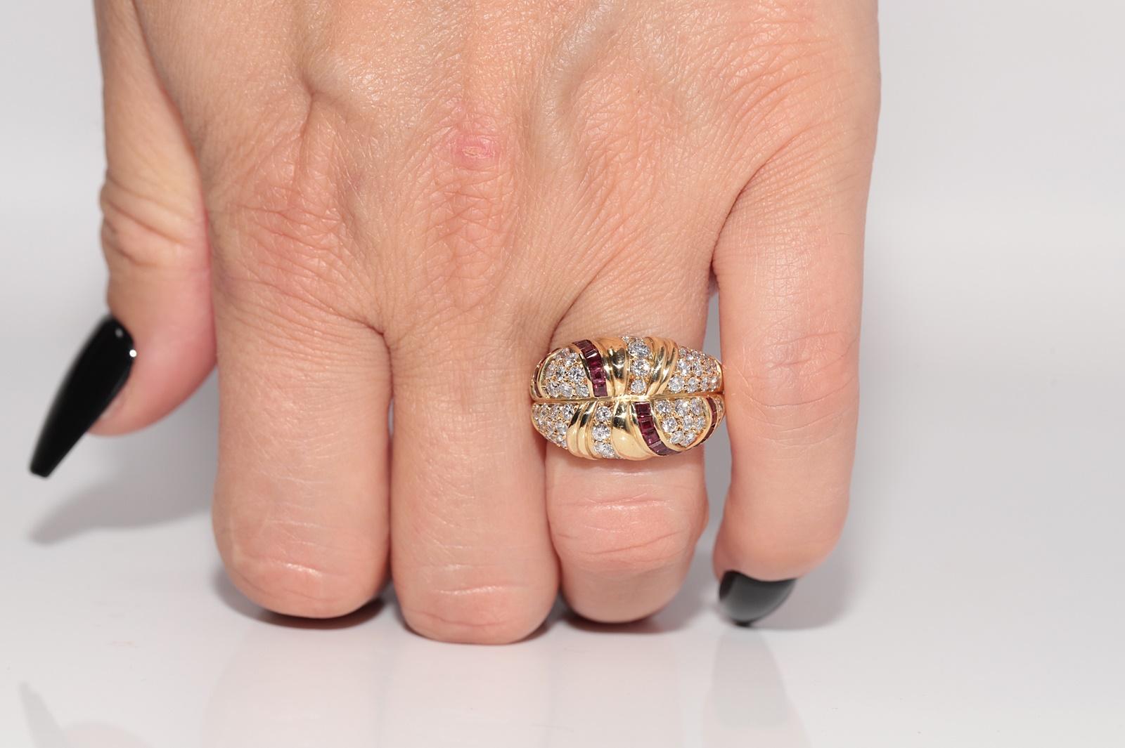 Dekorierter Vintage-Ring aus 18 Karat Gold mit natürlichem Diamanten und Rubin im Kaliberschliff, ca. 1980er Jahre im Angebot 11