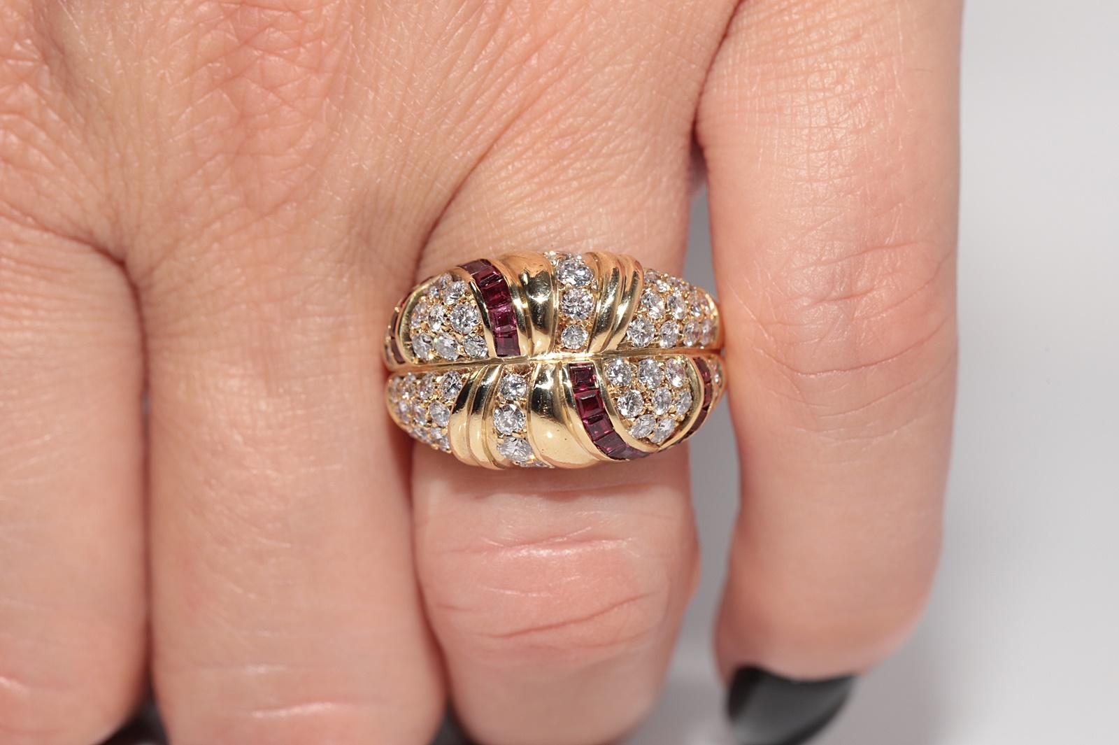 Dekorierter Vintage-Ring aus 18 Karat Gold mit natürlichem Diamanten und Rubin im Kaliberschliff, ca. 1980er Jahre im Angebot 12