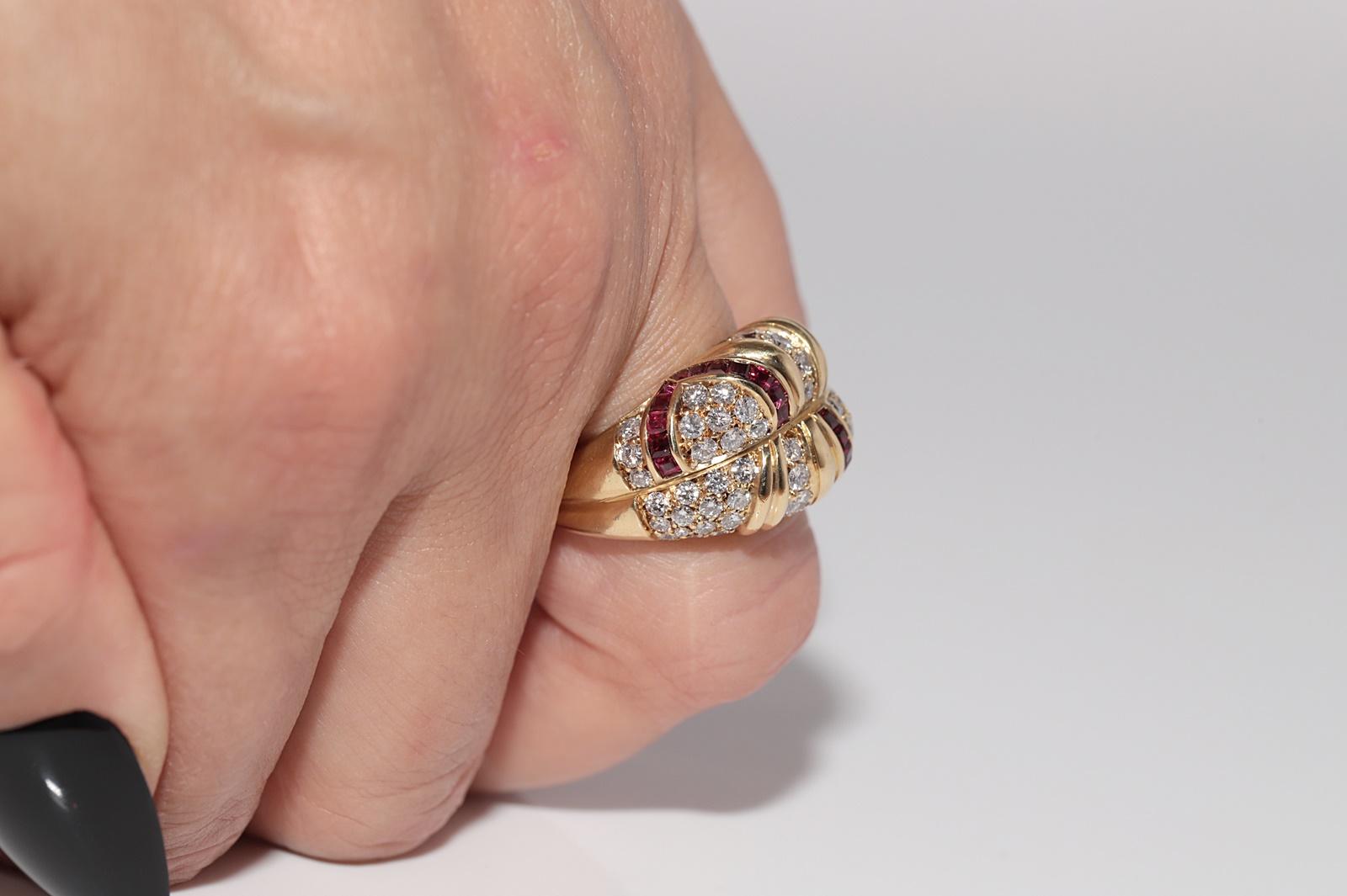 Dekorierter Vintage-Ring aus 18 Karat Gold mit natürlichem Diamanten und Rubin im Kaliberschliff, ca. 1980er Jahre im Angebot 13
