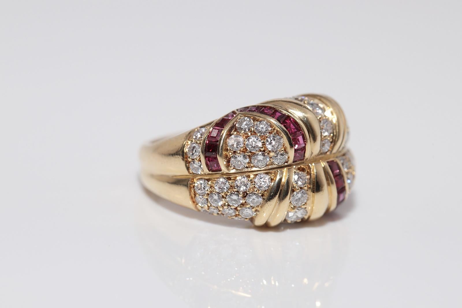 Dekorierter Vintage-Ring aus 18 Karat Gold mit natürlichem Diamanten und Rubin im Kaliberschliff, ca. 1980er Jahre im Zustand „Gut“ im Angebot in Fatih/İstanbul, 34