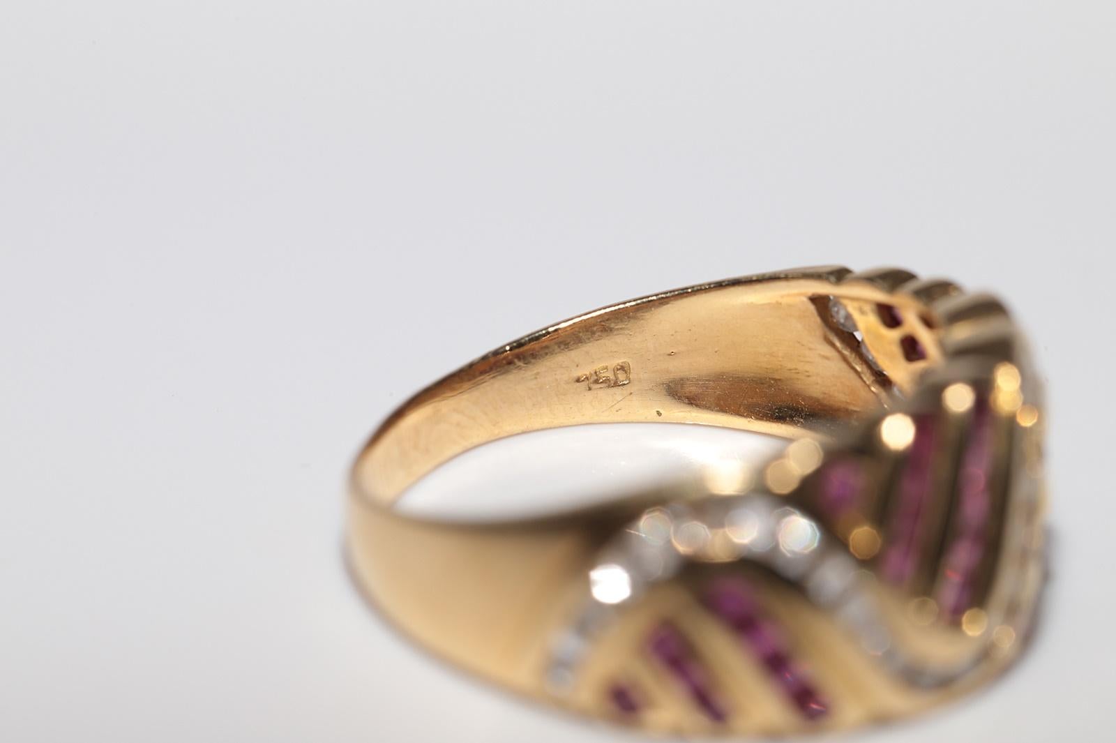 Anello in oro 18 carati con diamanti naturali e rubini taglio calibro, vintage, anni '80 circa in vendita 7