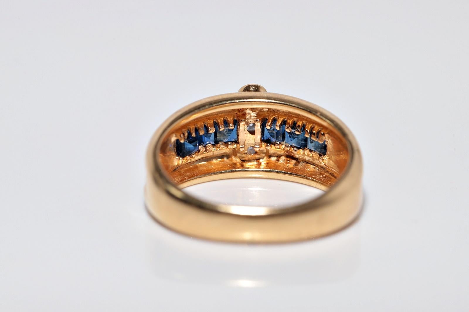 Anello a fascia in oro 18 carati con diamanti naturali e zaffiri taglio calibro, vintage anni '80 circa in vendita 4