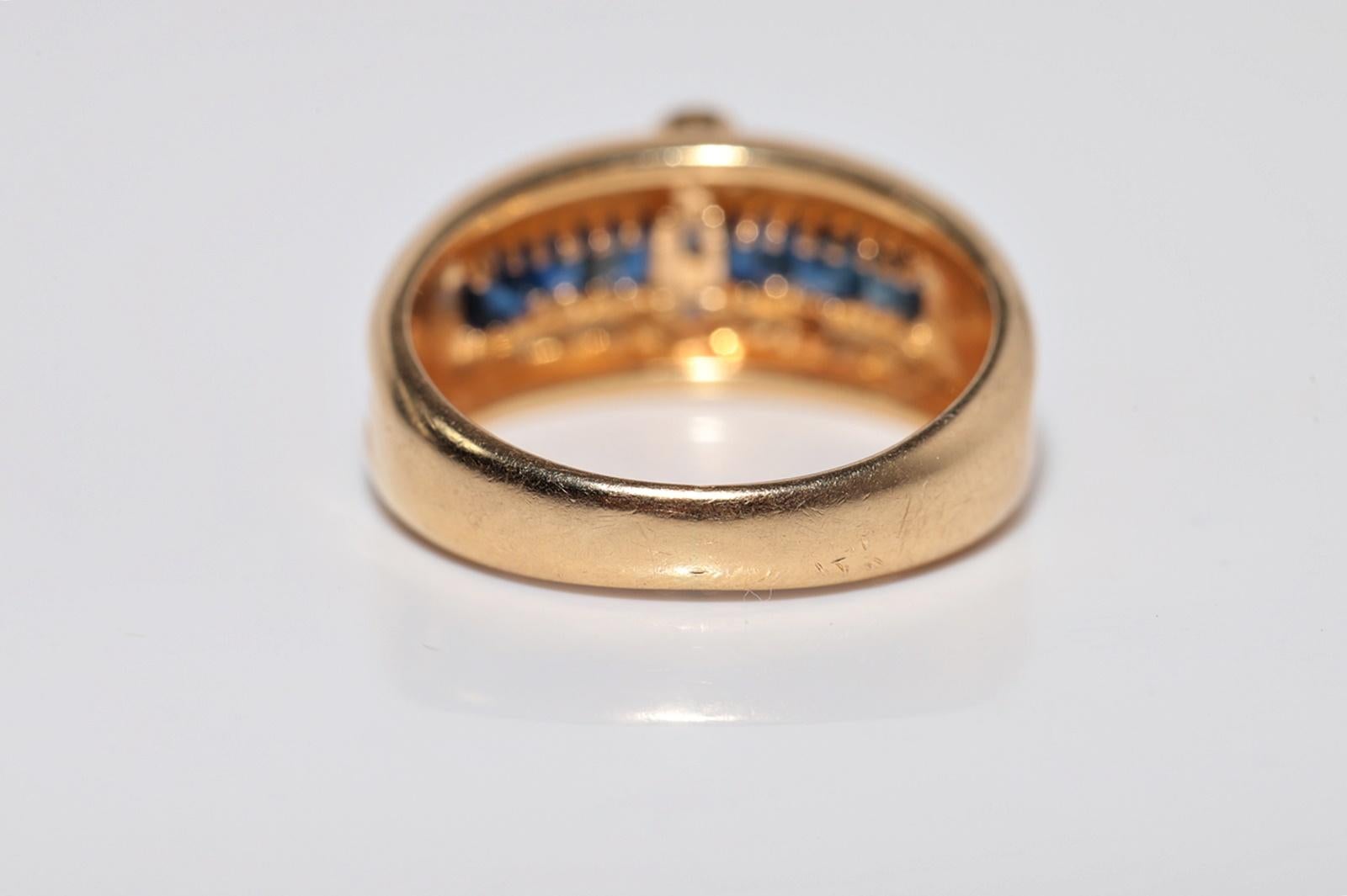 Anello a fascia in oro 18 carati con diamanti naturali e zaffiri taglio calibro, vintage anni '80 circa in vendita 5