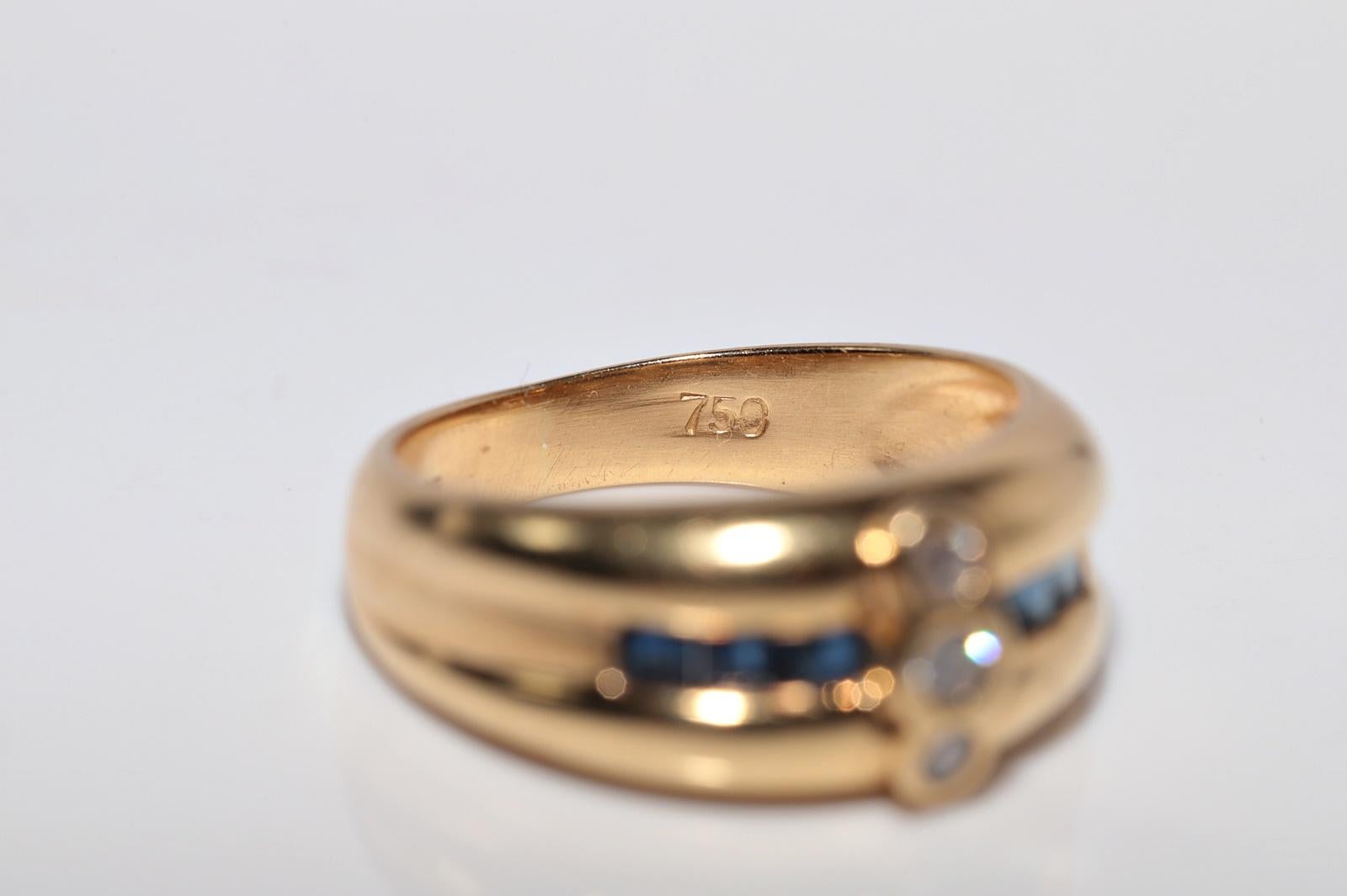 Anello a fascia in oro 18 carati con diamanti naturali e zaffiri taglio calibro, vintage anni '80 circa in vendita 7