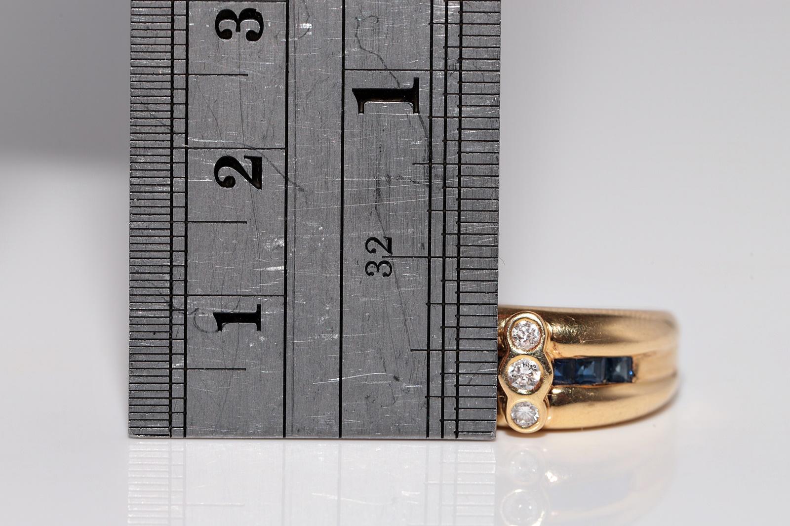 Anello a fascia in oro 18 carati con diamanti naturali e zaffiri taglio calibro, vintage anni '80 circa in vendita 8