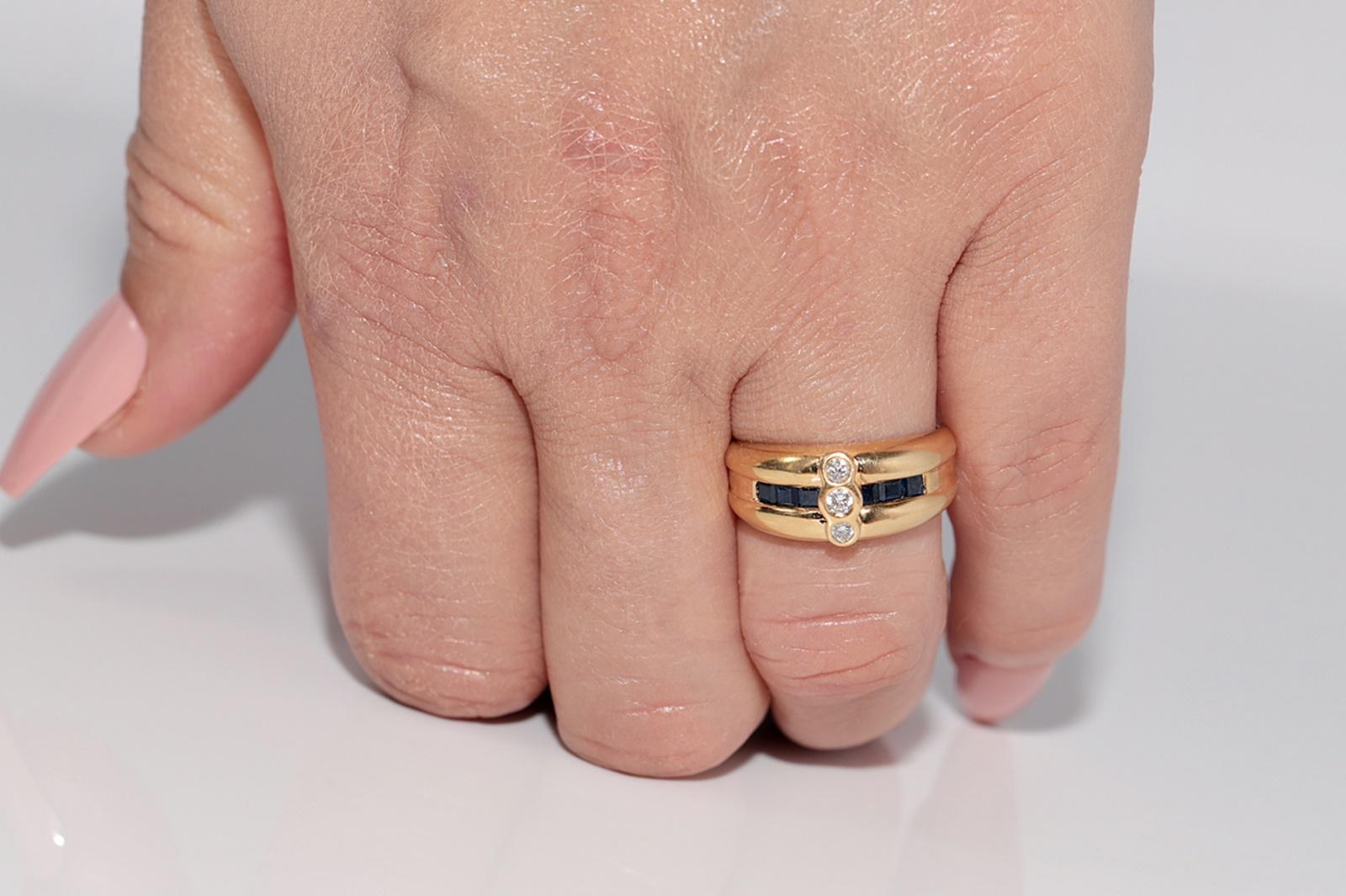 Rétro Anello a fascia in oro 18 carati con diamanti naturali e zaffiri taglio calibro, vintage anni '80 circa in vendita