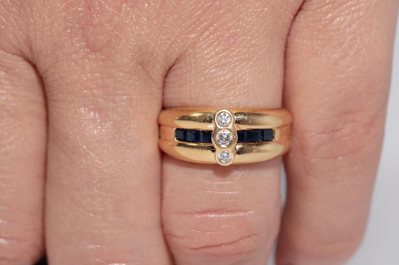 Bandring, Vintage, ca. 1980er Jahre, 18 Karat Gold, natürlicher Diamant und Saphir im Kaliberschliff (Brillantschliff) im Angebot