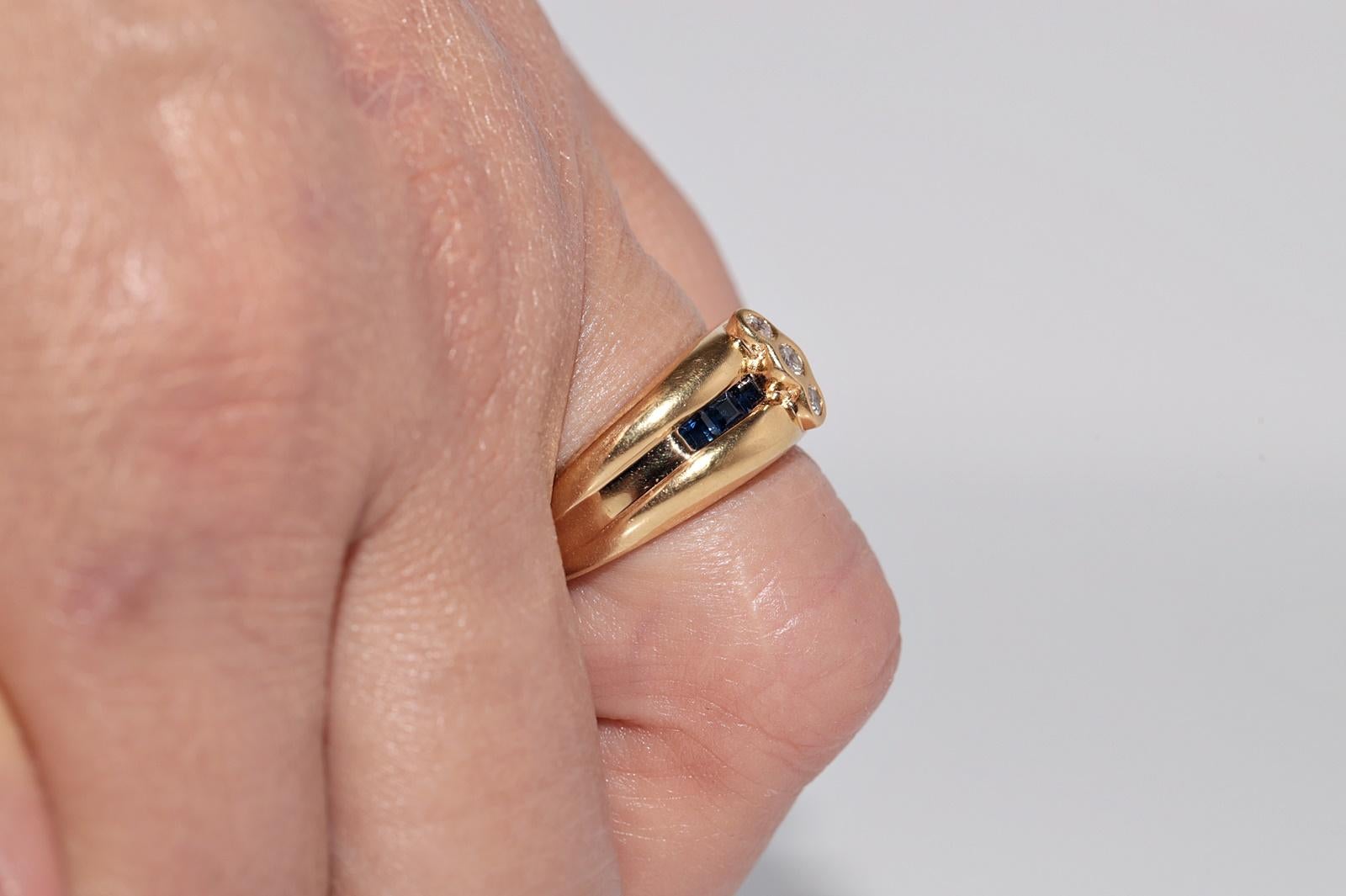 Anello a fascia in oro 18 carati con diamanti naturali e zaffiri taglio calibro, vintage anni '80 circa In condizioni buone in vendita a Fatih/İstanbul, 34