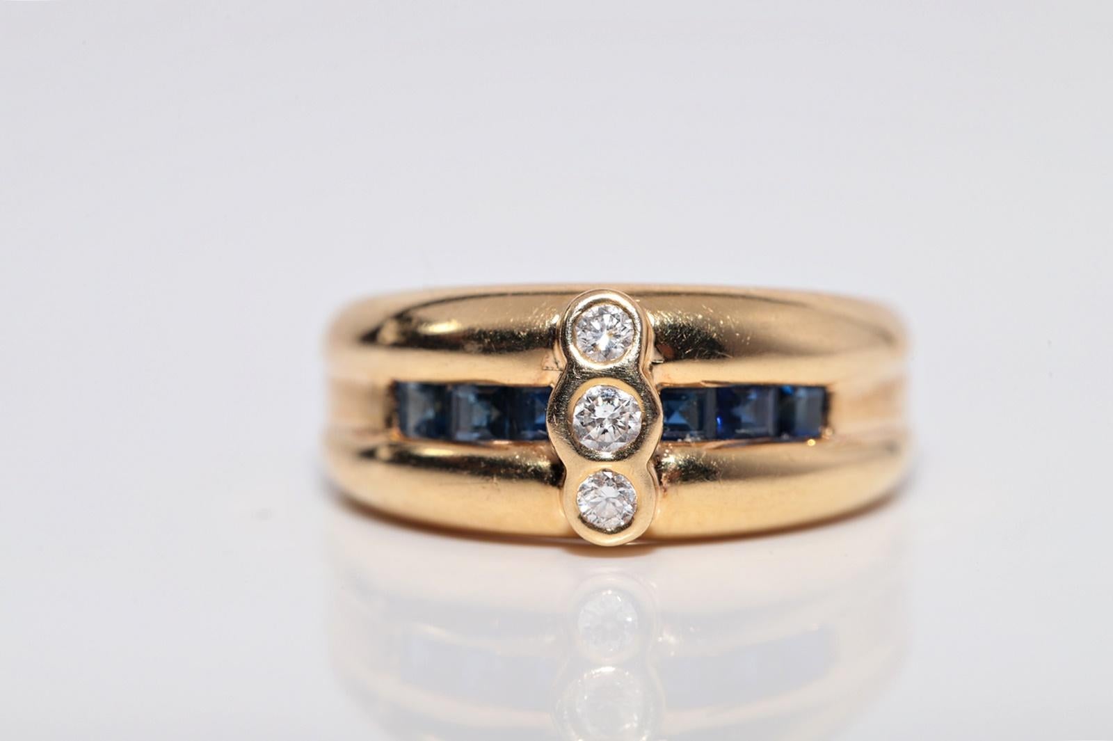 Anello a fascia in oro 18 carati con diamanti naturali e zaffiri taglio calibro, vintage anni '80 circa in vendita 2
