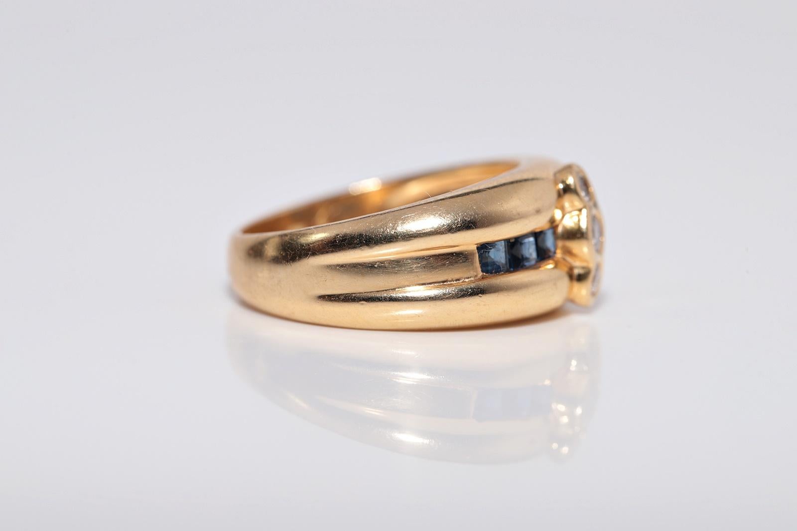 Anello a fascia in oro 18 carati con diamanti naturali e zaffiri taglio calibro, vintage anni '80 circa in vendita 3
