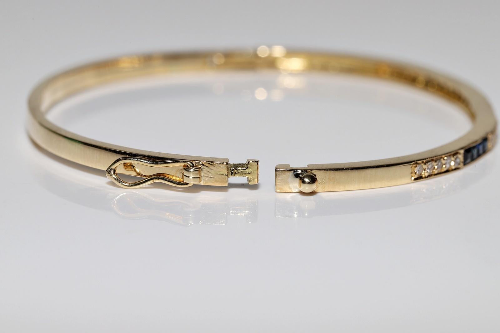 Vintage Circa 1980s 18k Gold Natural Diamond And Caliber Cut Sapphire Bracelet For Sale 7