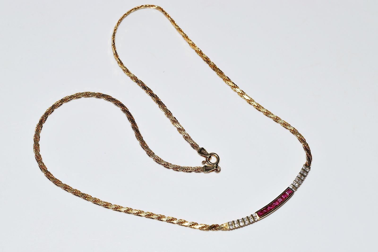Vintage Circa 1980s 18k Gold Natural Diamond And Caliber Ruby Decorated Necklace For Sale 4
