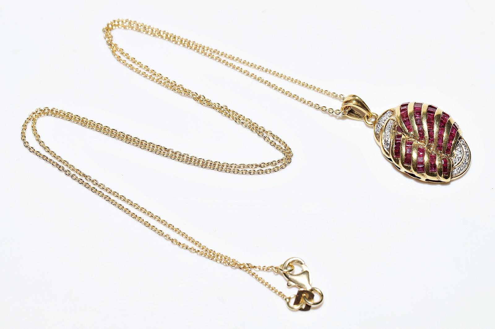 Vintage Circa 1980s 18k Gold Natural Diamond And Caliber Ruby Decorated Necklace For Sale 5