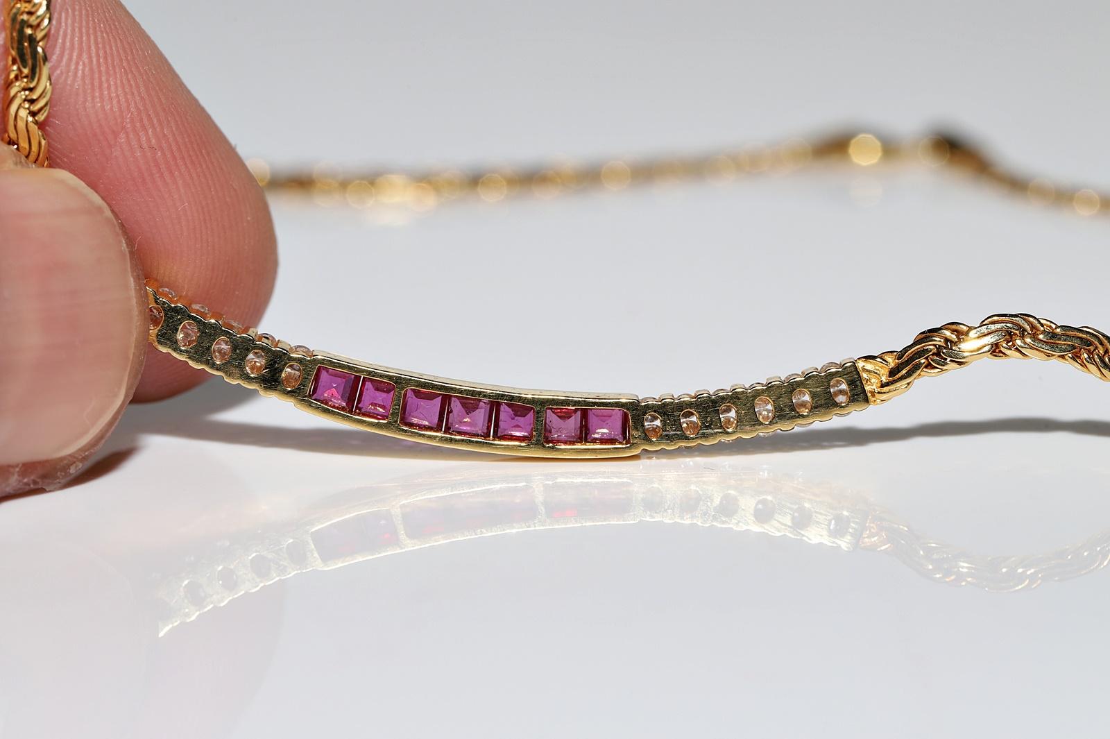 Vintage Circa 1980s 18k Gold Natural Diamond And Caliber Ruby Decorated Necklace For Sale 7