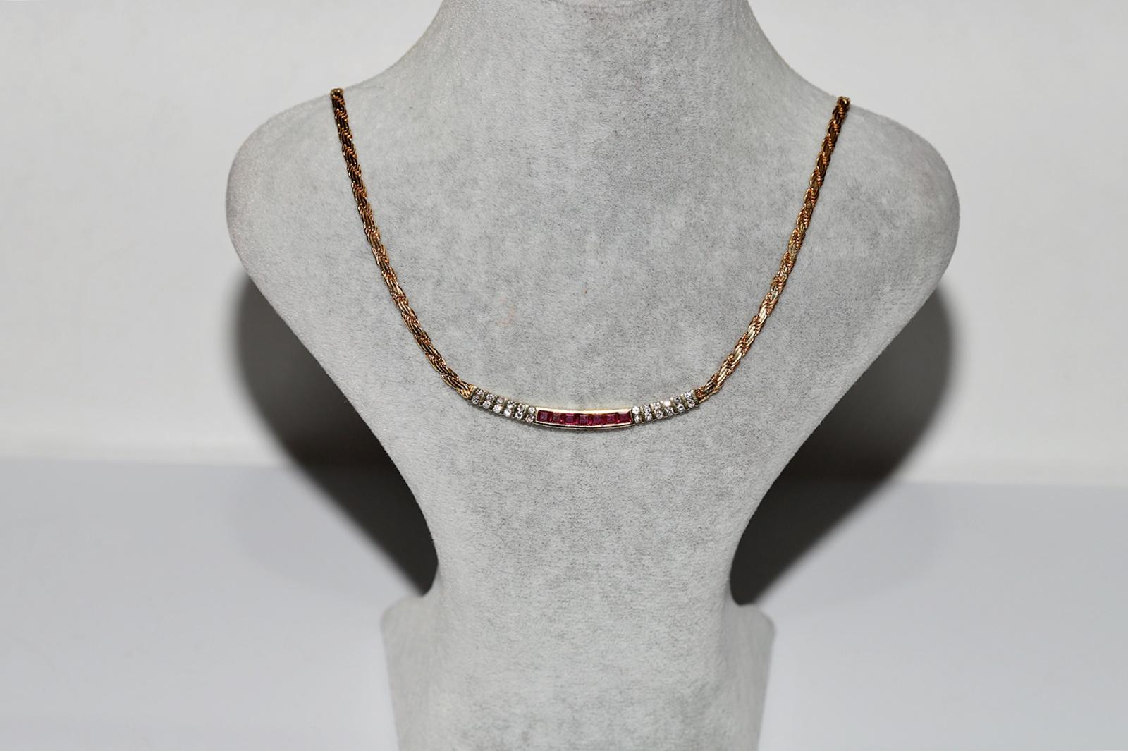 Vintage Circa 1980s 18k Gold Natural Diamond And Caliber Ruby Decorated Necklace For Sale 8