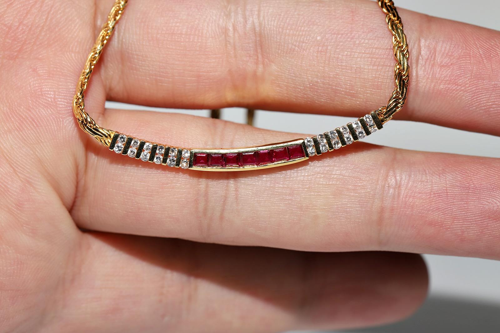 Brilliant Cut Vintage Circa 1980s 18k Gold Natural Diamond And Caliber Ruby Decorated Necklace For Sale