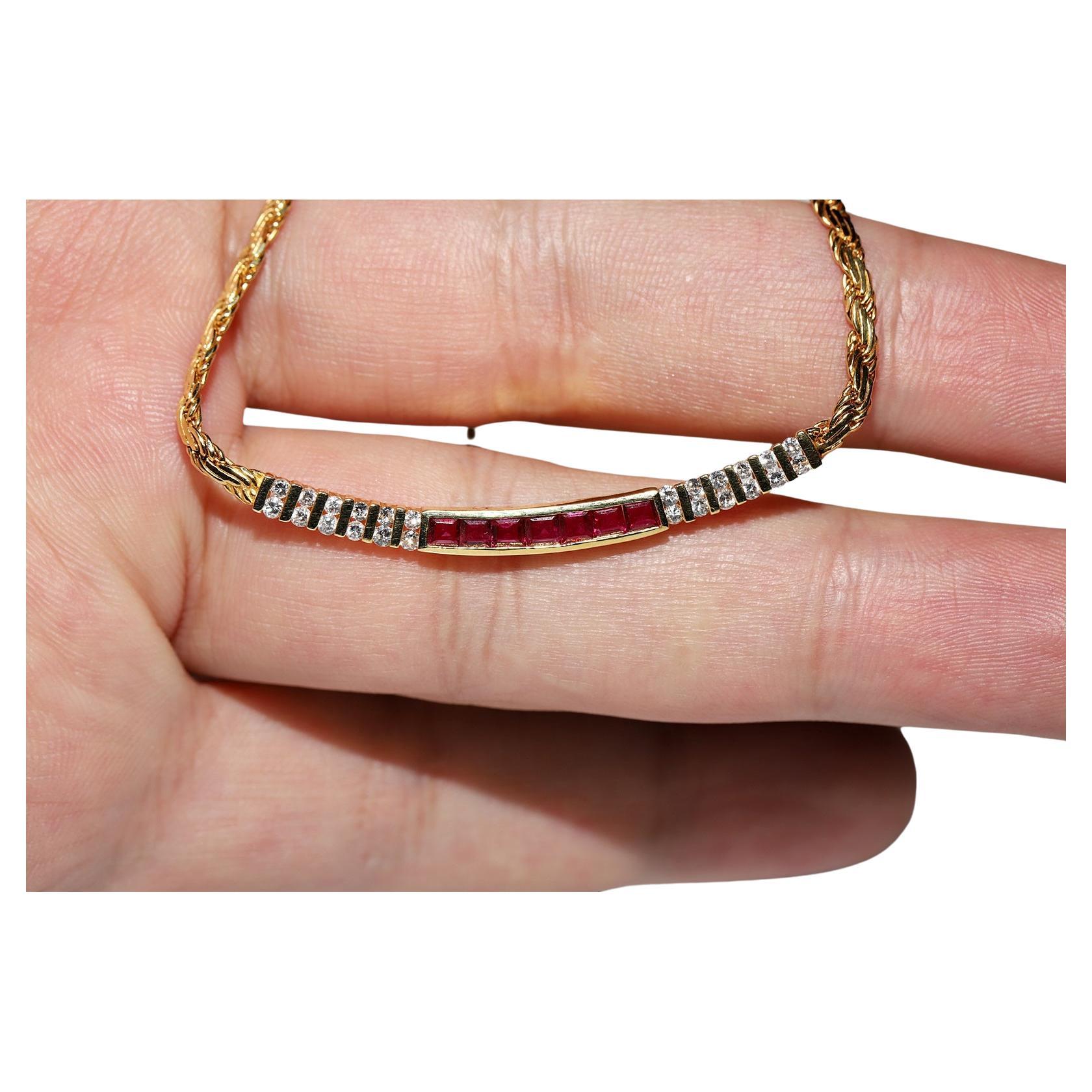 Vintage Circa 1980s 18k Gold Natural Diamond And Caliber Ruby Decorated Necklace For Sale
