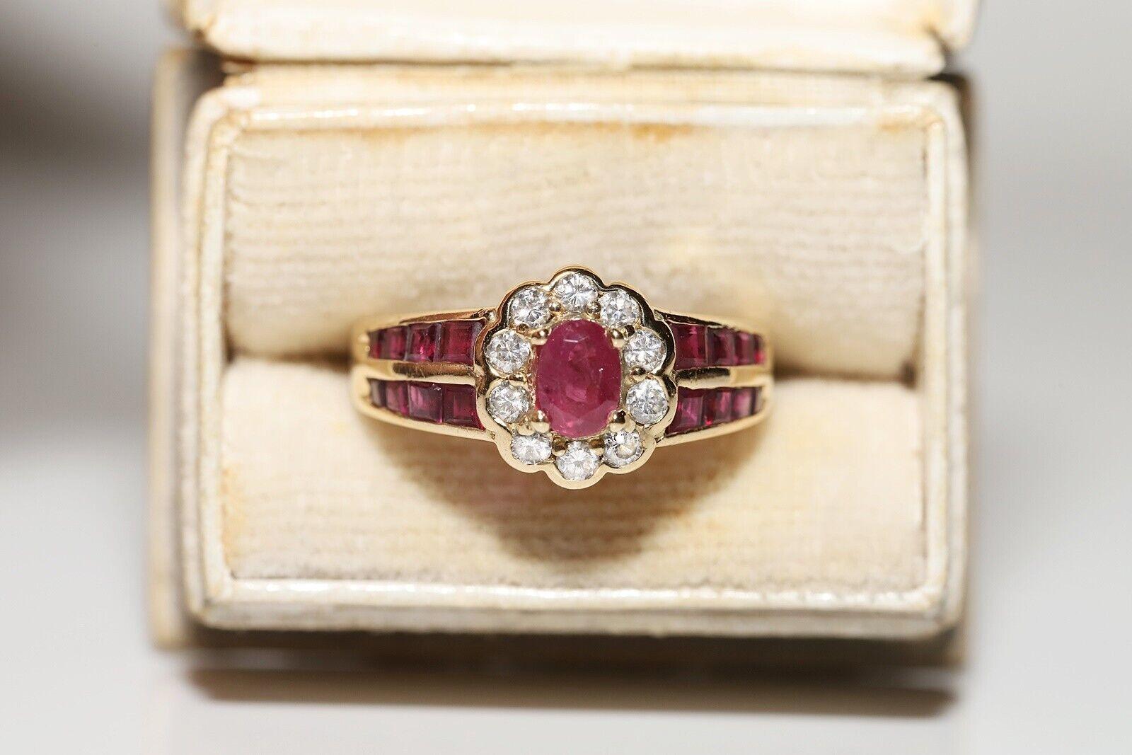 Vintage Circa 1980s 18k Gold Natural Diamond And Caliber Ruby Decorated Ring For Sale 5