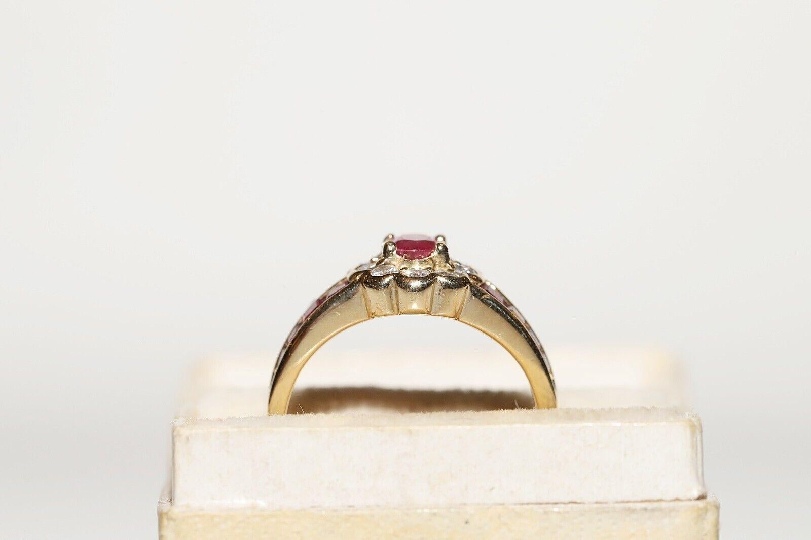 Vintage Circa 1980s 18k Gold Natural Diamond And Caliber Ruby Decorated Ring For Sale 6