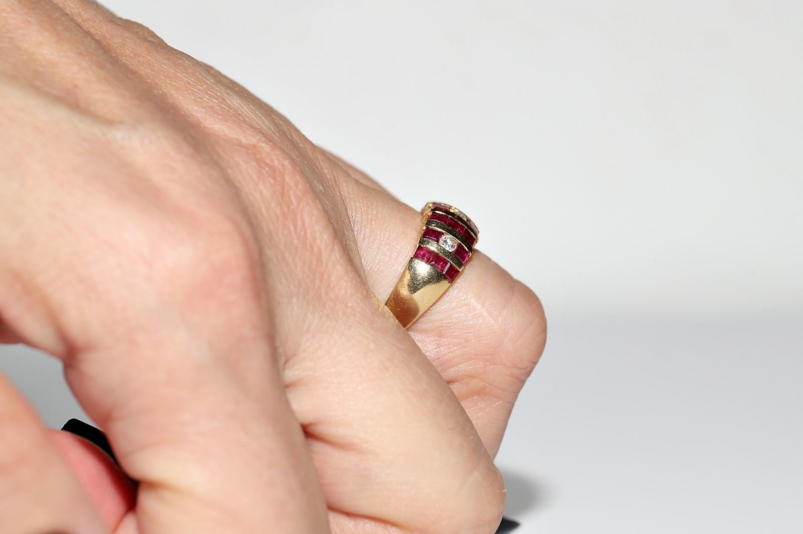 Vintage Circa 1980s 18k Gold Natural Diamond And Caliber Ruby Decorated Ring For Sale 7