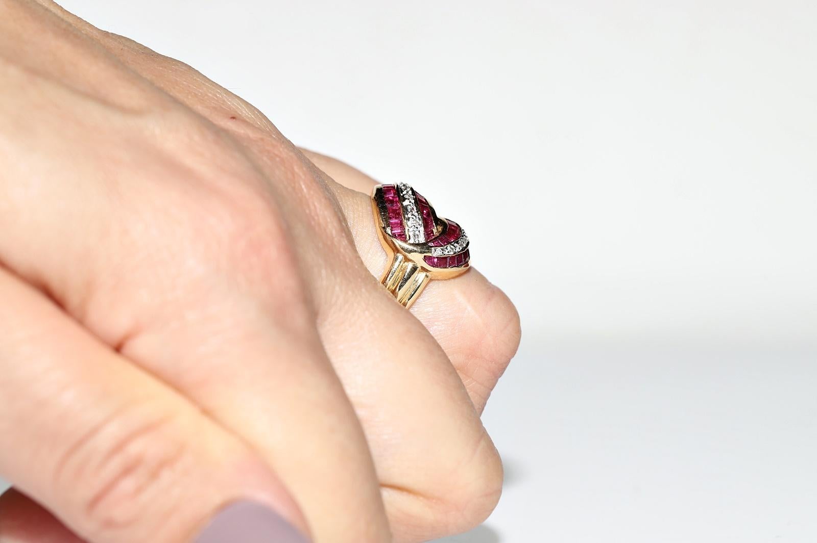 Vintage Circa 1980s 18k Gold Natural Diamond And Caliber Ruby Decorated Ring For Sale 11